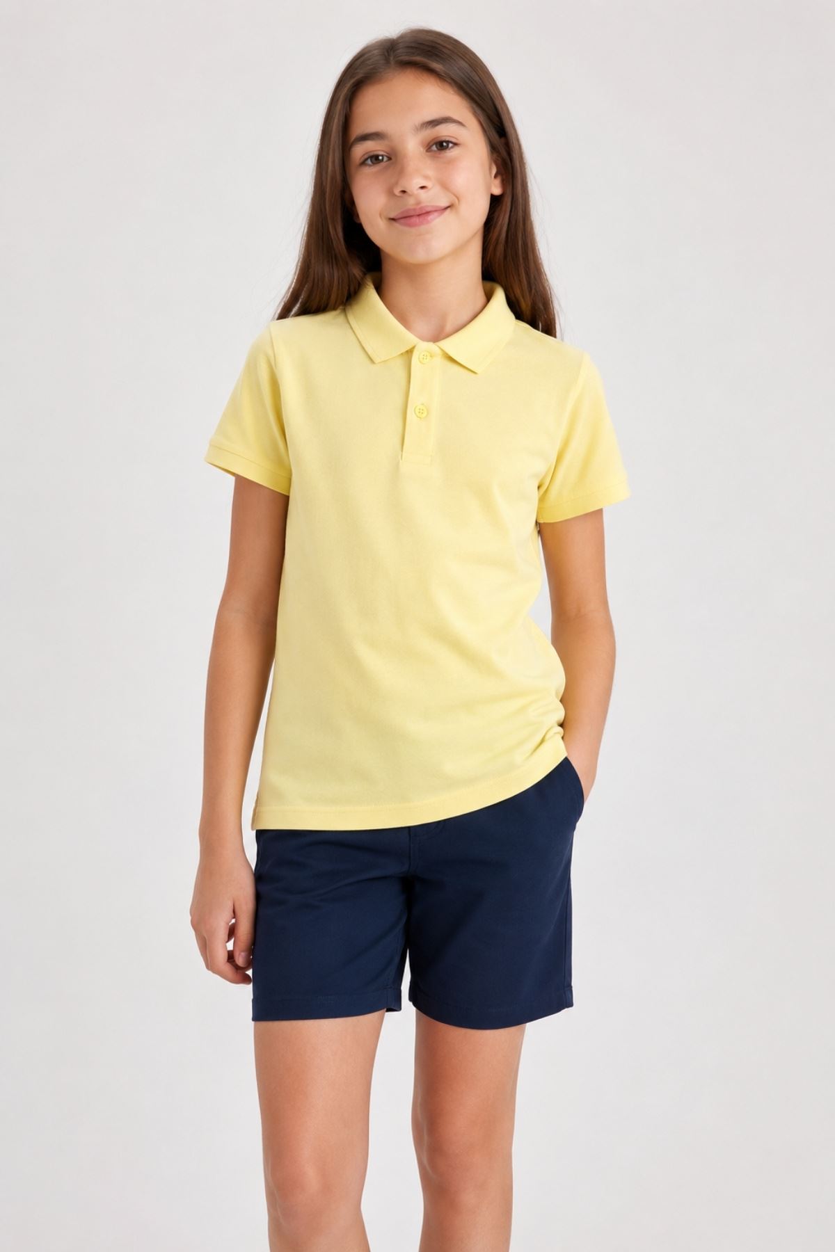Çocuk Unisex 2'li Set Pamuklu Polo Yaka Düğmeli Tişört - Hem Uzun Hem Kısa Kollu Okul ve Günlük Giyim Rahat Kalıp Basic T-shirt