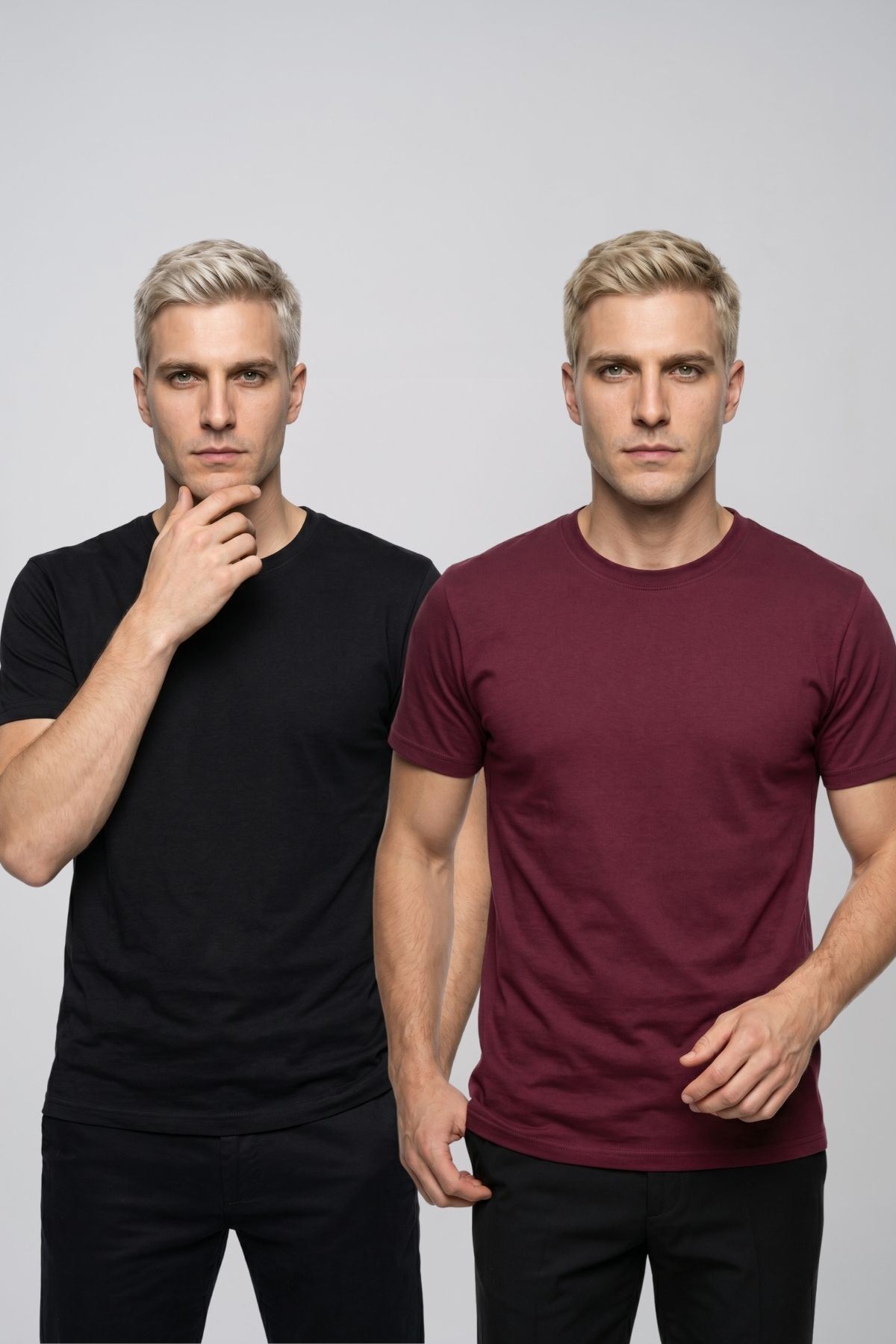 Avantajlı 2'li Paket Bisiklet Yaka Kısa Kollu Basic Tişört Günlük Spor T-Shirt Seti