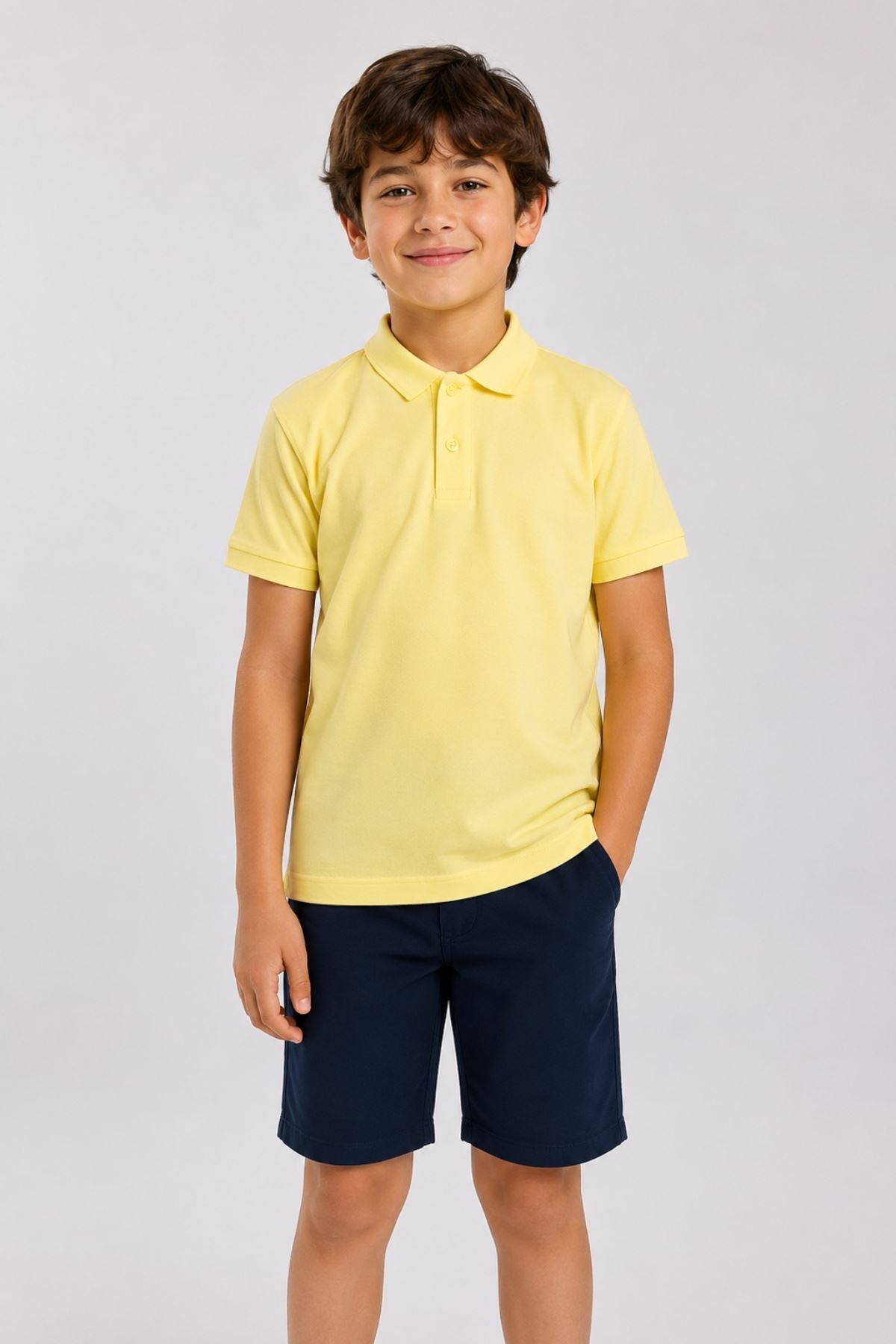 Çocuk Unisex 2'li Set Pamuklu Polo Yaka Düğmeli Tişört - Hem Uzun Hem Kısa Kollu Okul ve Günlük Giyim Rahat Kalıp Basic T-shirt