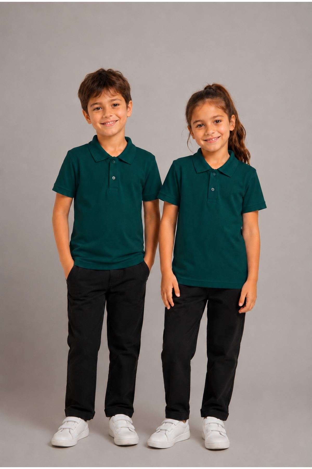 Unisex Kız Erkek Çocuk Polo Yaka Düğmeli Kısa Kollu Pamuklu Basic Tişört Günlük Okul Rahat Kesim T-Shirt
