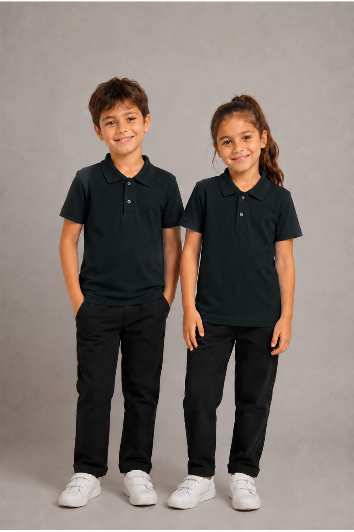 Unisex Kız Erkek Çocuk Polo Yaka Düğmeli Kısa Kollu Pamuklu Basic Tişört Günlük Okul Rahat Kesim T-Shirt