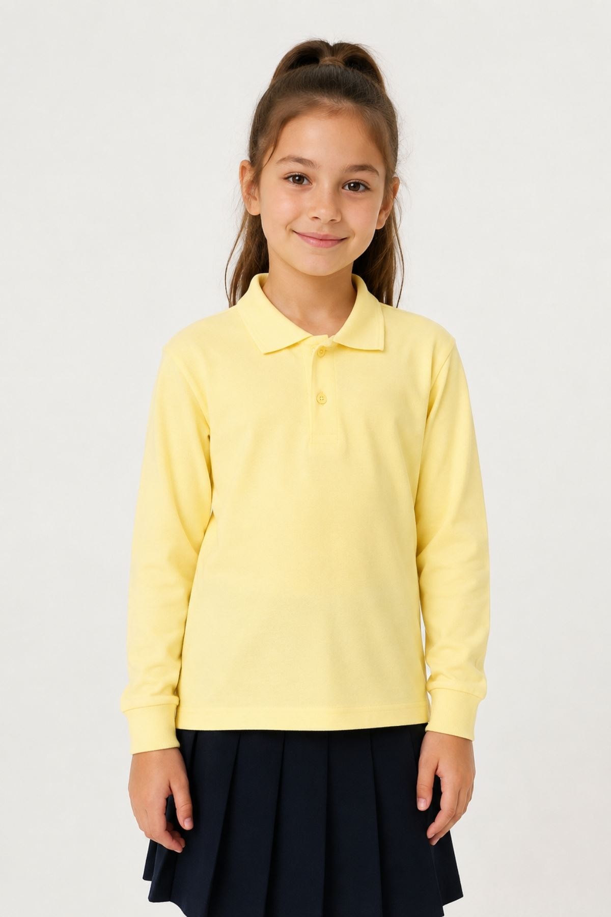 Çocuk Unisex 2'li Set Pamuklu Polo Yaka Düğmeli Tişört - Hem Uzun Hem Kısa Kollu Okul ve Günlük Giyim Rahat Kalıp Basic T-shirt