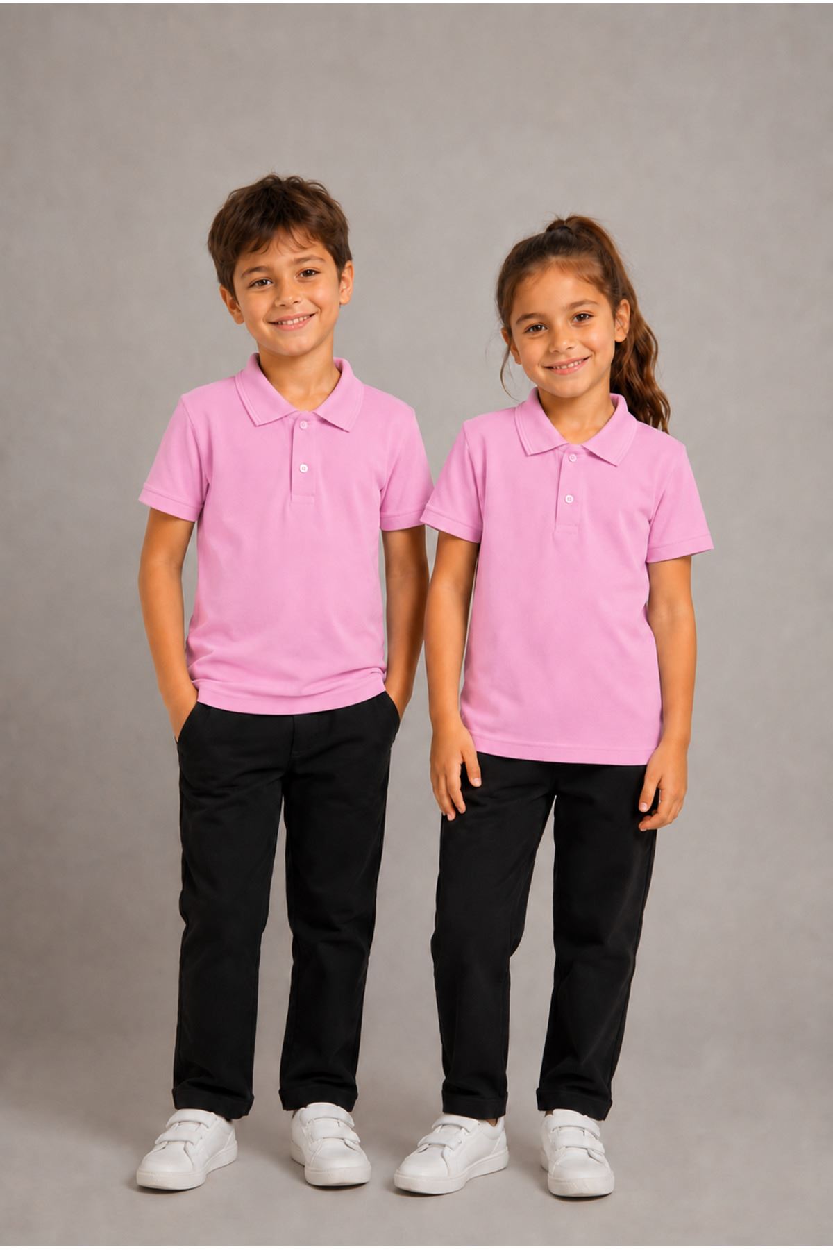 Unisex Kız Erkek Çocuk Polo Yaka Düğmeli Kısa Kollu Pamuklu Basic Tişört Günlük Okul Rahat Kesim T-Shirt