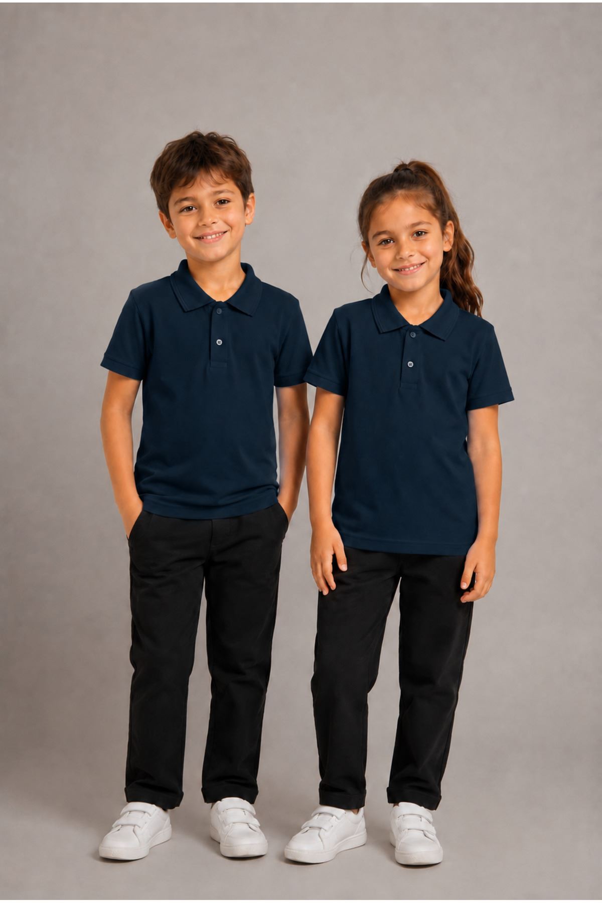 Unisex Kız Erkek Çocuk Polo Yaka Düğmeli Kısa Kollu Pamuklu Basic Tişört Günlük Okul Rahat Kesim T-Shirt