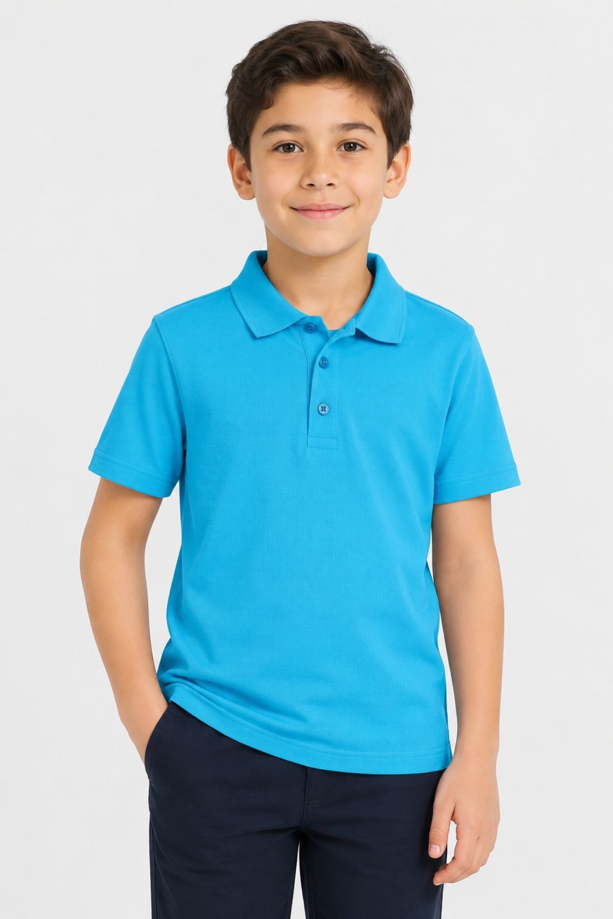 Çocuk Unisex 2'li Set Pamuklu Polo Yaka Düğmeli Tişört - Hem Uzun Hem Kısa Kollu Okul ve Günlük Giyim Rahat Kalıp Basic T-shirt