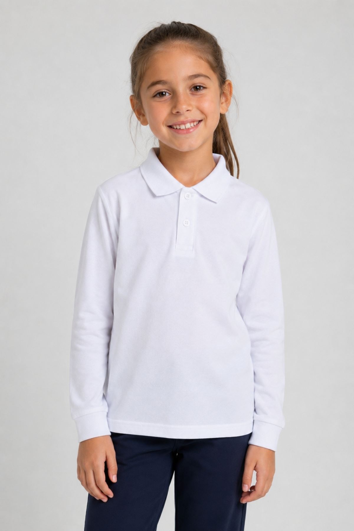 Çocuk Unisex 2'li Set Pamuklu Polo Yaka Düğmeli Tişört - Hem Uzun Hem Kısa Kollu Okul ve Günlük Giyim Rahat Kalıp Basic T-shirt