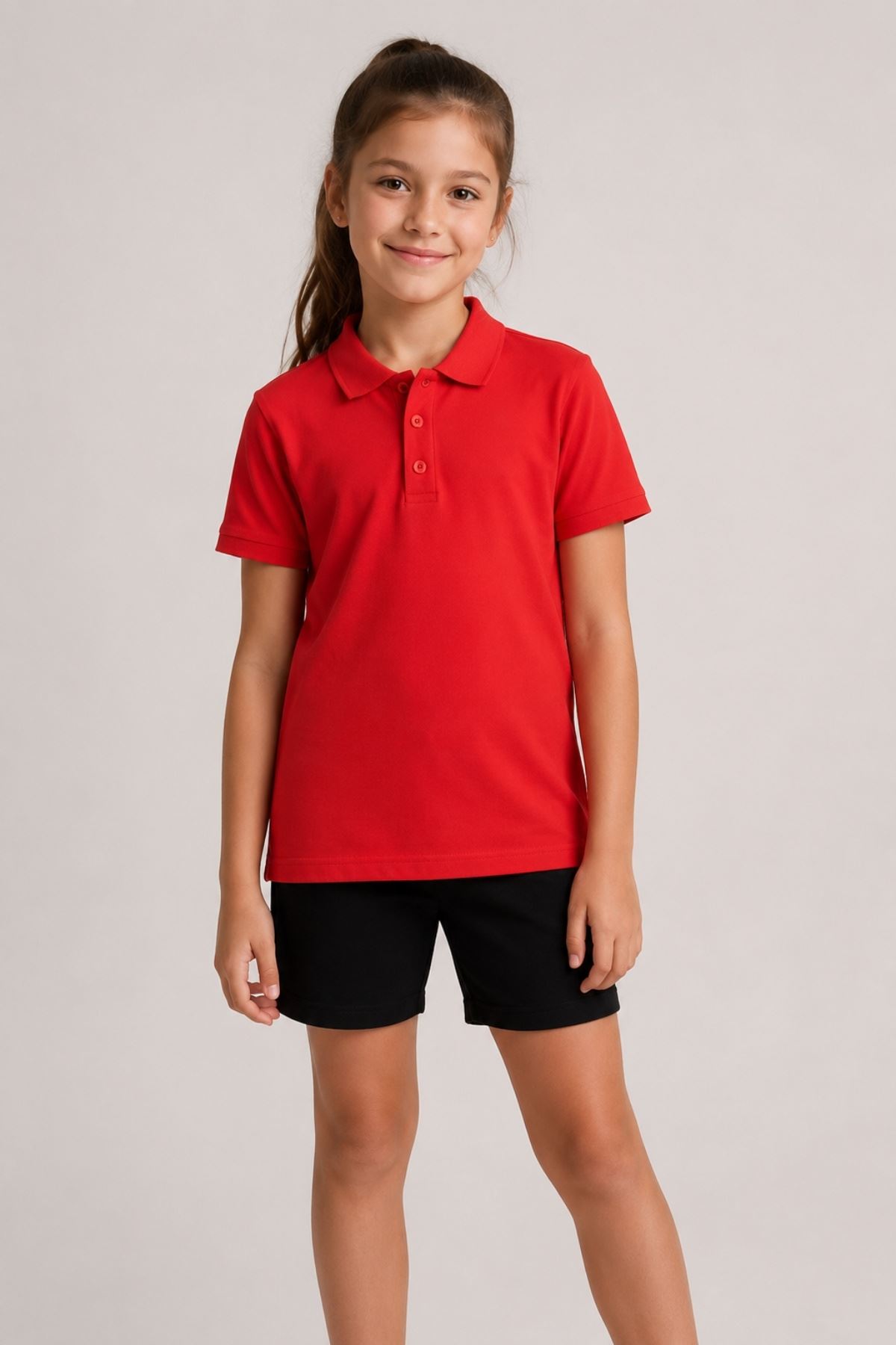 Unisex Kız Erkek Çocuk Polo Yaka Düğmeli Kısa Kollu Pamuklu Basic Tişört Günlük Okul Rahat Kesim T-Shirt