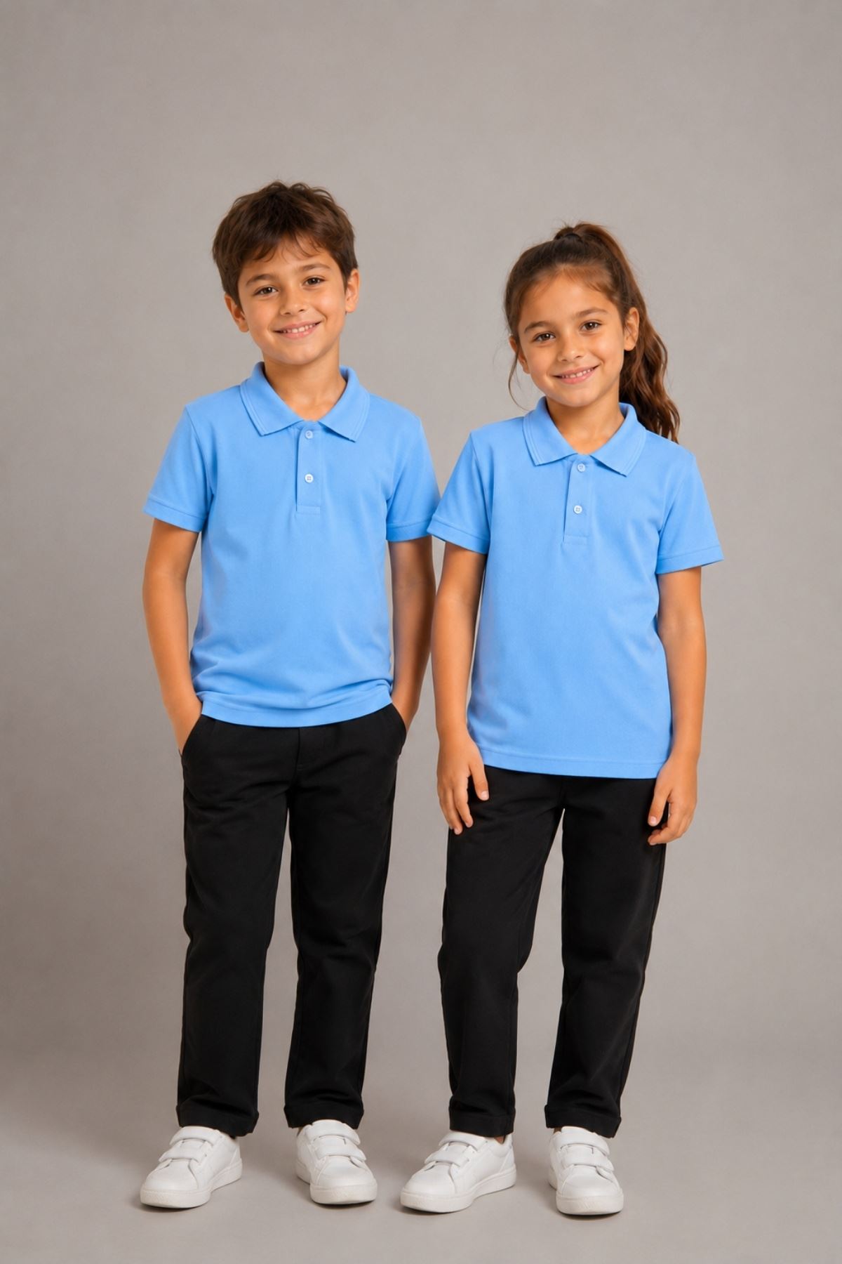 Çocuk Unisex 2'li Set Pamuklu Polo Yaka Düğmeli Tişört - Hem Uzun Hem Kısa Kollu Okul ve Günlük Giyim Rahat Kalıp Basic T-shirt