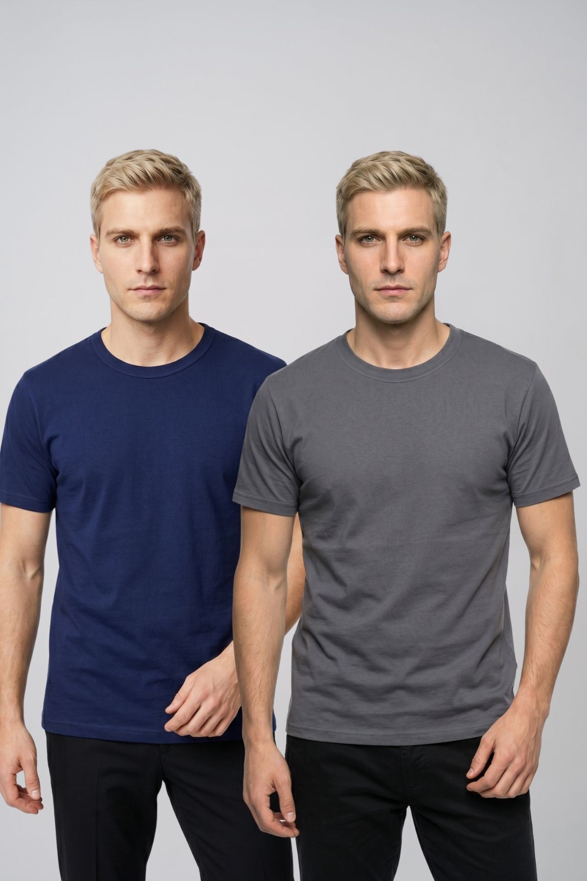 Avantajlı 2'li Paket Erkek Bisiklet Yaka Kısa Kollu Basic Tişört Günlük Spor T-Shirt Seti