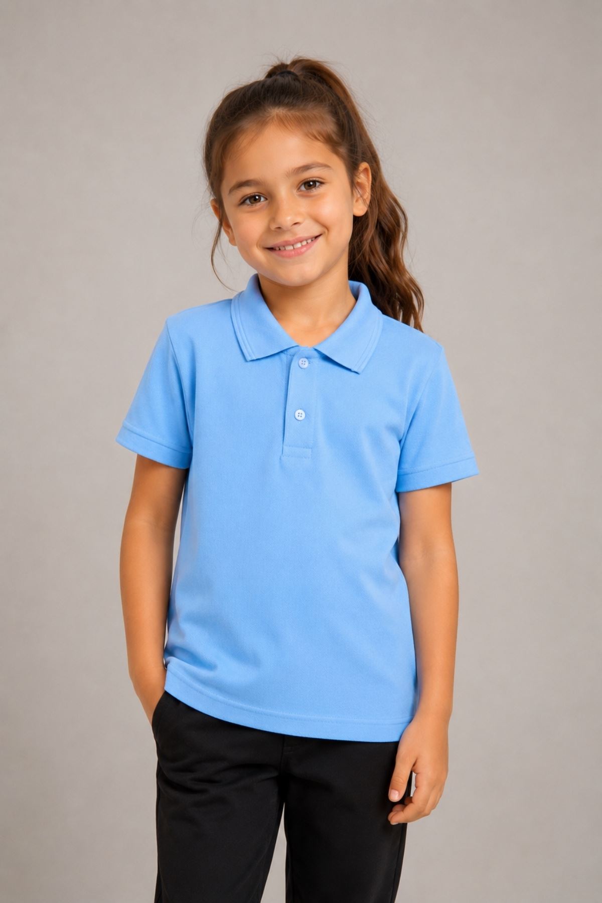 Çocuk Unisex 2'li Set Pamuklu Polo Yaka Düğmeli Tişört - Hem Uzun Hem Kısa Kollu Okul ve Günlük Giyim Rahat Kalıp Basic T-shirt