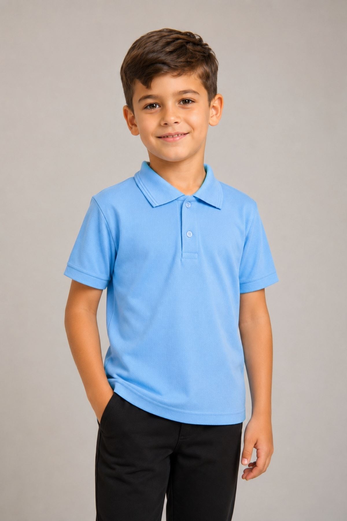 Çocuk Unisex 2'li Set Pamuklu Polo Yaka Düğmeli Tişört - Hem Uzun Hem Kısa Kollu Okul ve Günlük Giyim Rahat Kalıp Basic T-shirt