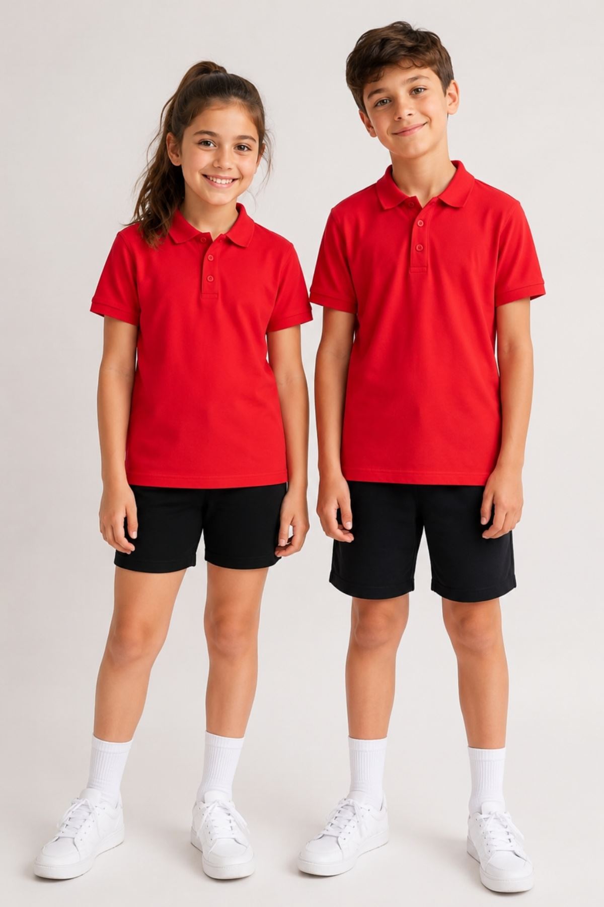 Çocuk Unisex 2'li Set Pamuklu Polo Yaka Düğmeli Tişört - Hem Uzun Hem Kısa Kollu Okul ve Günlük Giyim Rahat Kalıp Basic T-shirt