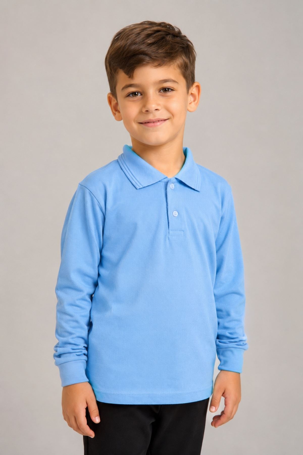 Çocuk Unisex 2'li Set Pamuklu Polo Yaka Düğmeli Tişört - Hem Uzun Hem Kısa Kollu Okul ve Günlük Giyim Rahat Kalıp Basic T-shirt