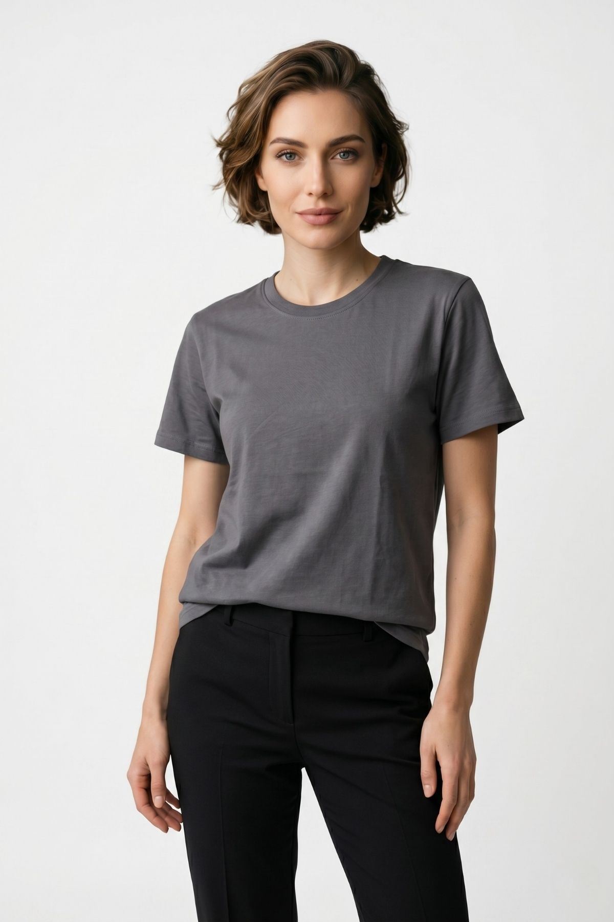 Çift Kombini 2'li Set Bisiklet Yaka Kısa Kollu Basic Tişört - Pamuklu Likralı Esnek Rahat Kesim Günlük Sevgili T-Shirt