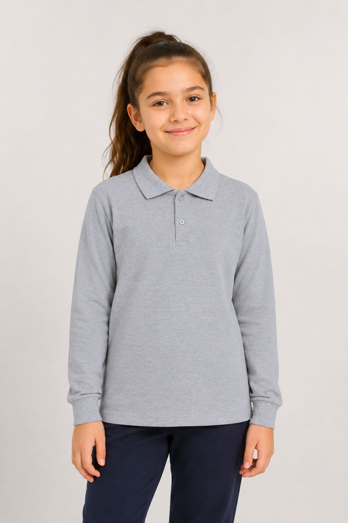 Çocuk Unisex 2'li Set Pamuklu Polo Yaka Düğmeli Tişört - Hem Uzun Hem Kısa Kollu Okul ve Günlük Giyim Rahat Kalıp Basic T-shirt