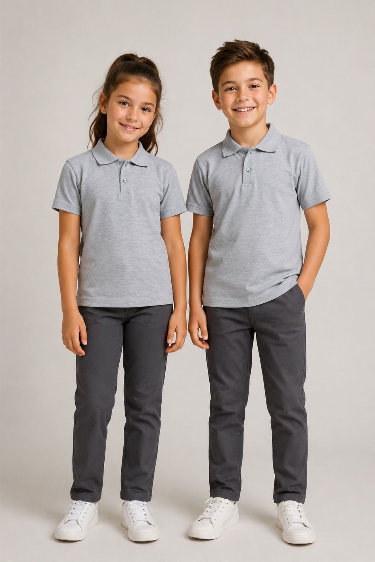 Unisex Kız Erkek Çocuk Polo Yaka Düğmeli Kısa Kollu Pamuklu Basic Tişört Günlük Okul Rahat Kesim T-Shirt