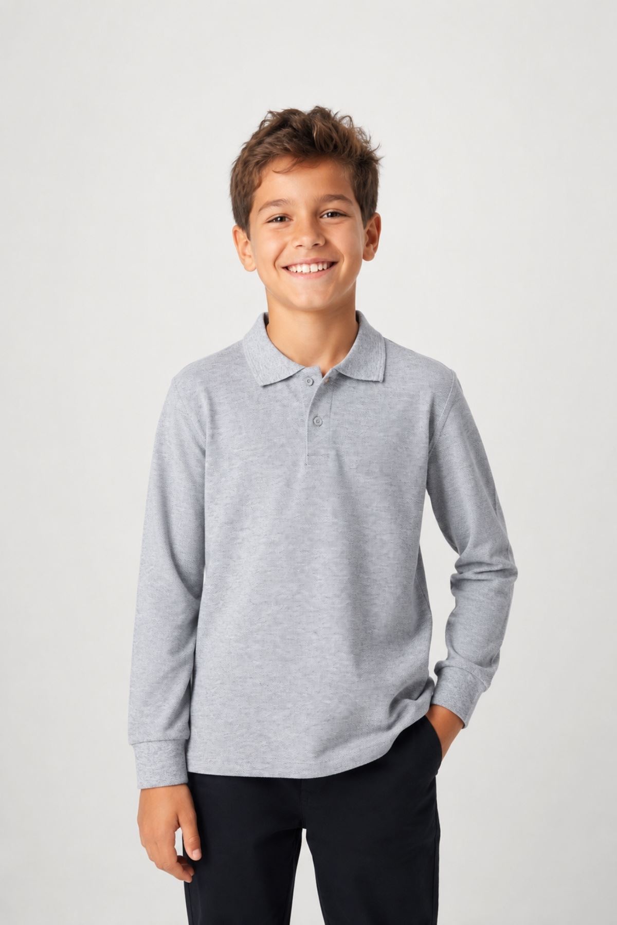 Çocuk Unisex 2'li Set Pamuklu Polo Yaka Düğmeli Tişört - Hem Uzun Hem Kısa Kollu Okul ve Günlük Giyim Rahat Kalıp Basic T-shirt