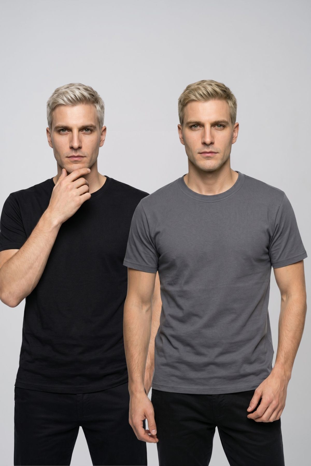 Avantajlı 2'li Paket Bisiklet Yaka Kısa Kollu Basic Tişört Günlük Spor T-Shirt Seti