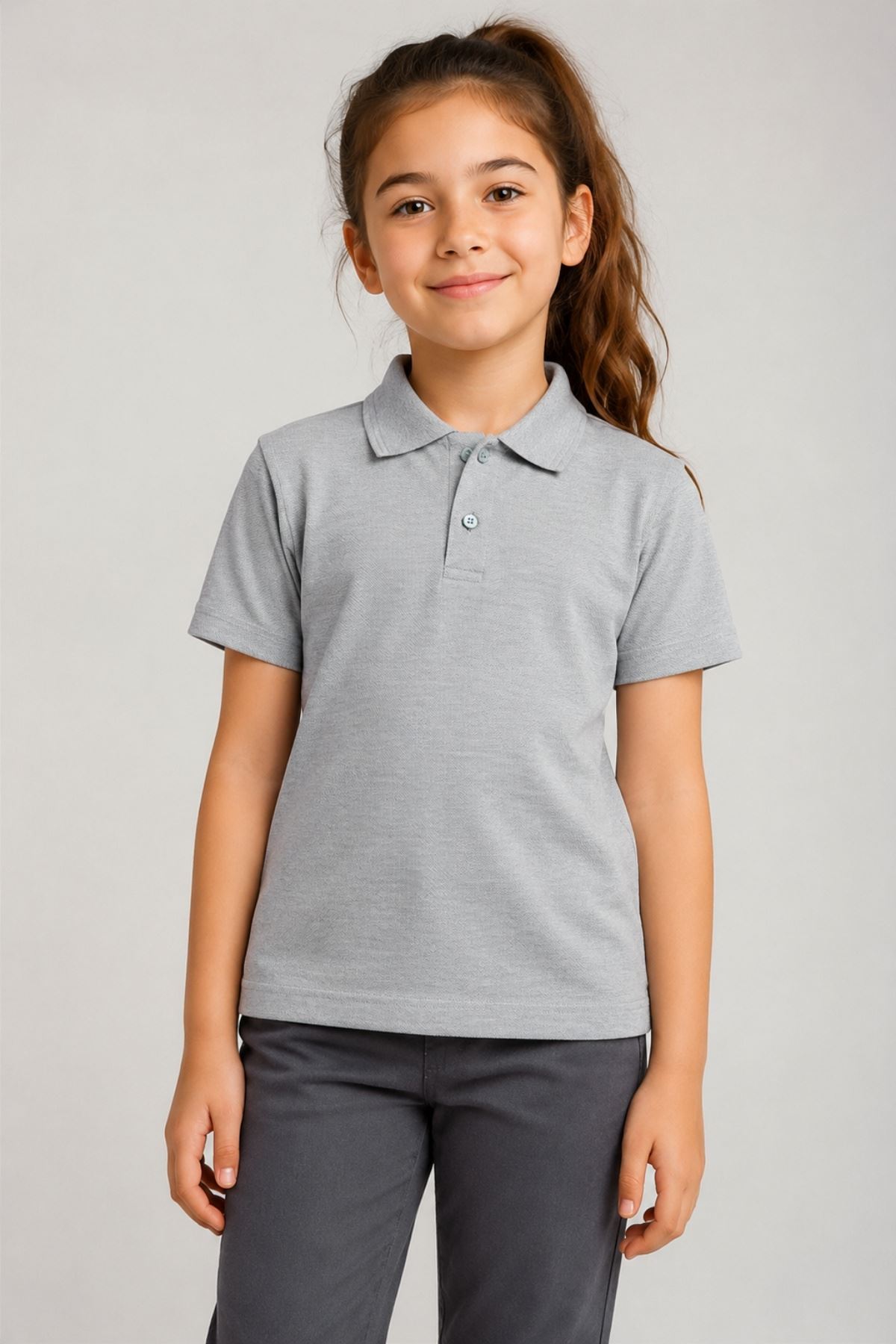 Unisex Kız Erkek Çocuk Polo Yaka Düğmeli Kısa Kollu Pamuklu Basic Tişört Günlük Okul Rahat Kesim T-Shirt