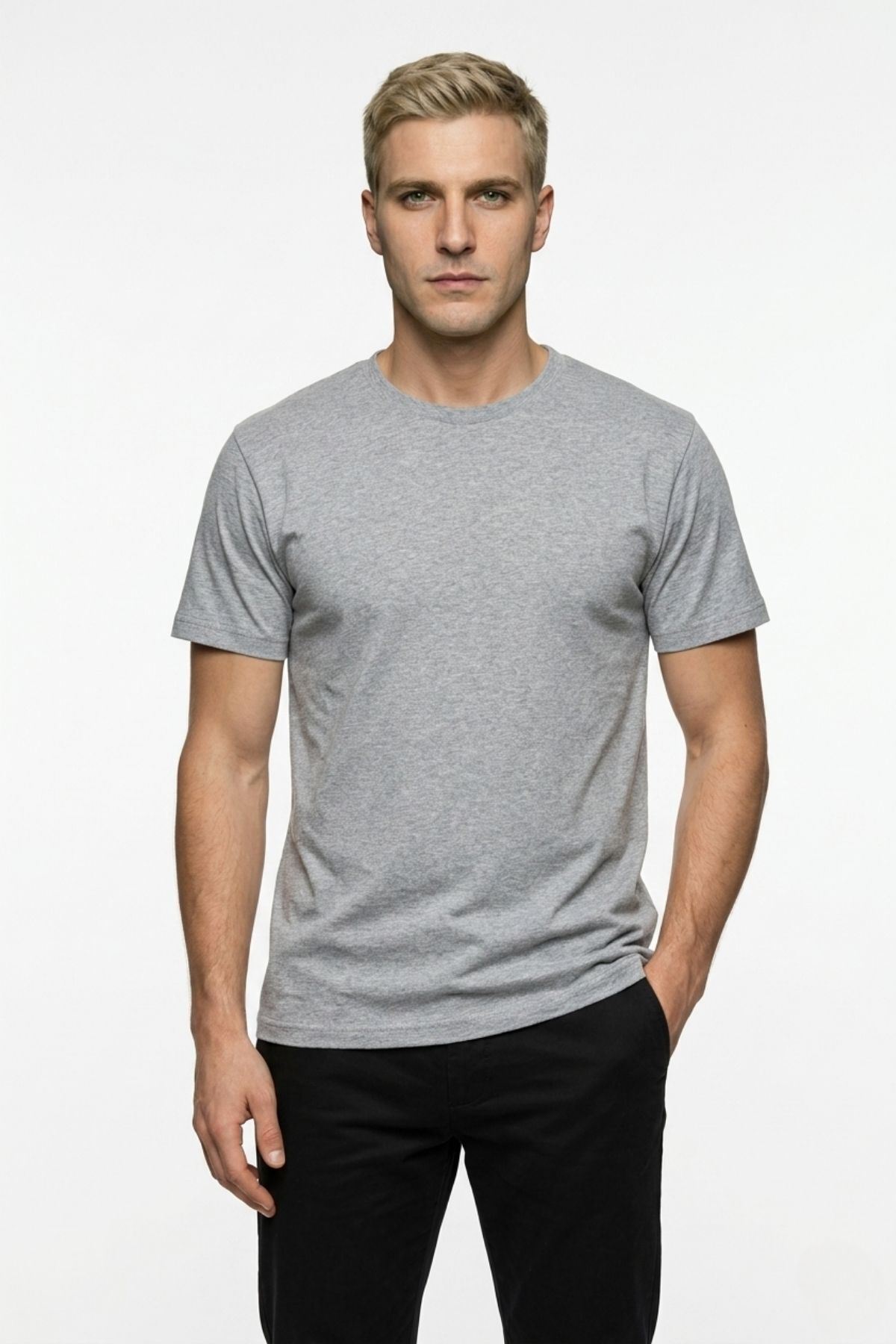 Çift Kombini 2'li Set Bisiklet Yaka Kısa Kollu Basic Tişört - Pamuklu Likralı Esnek Rahat Kesim Günlük Sevgili T-Shirt