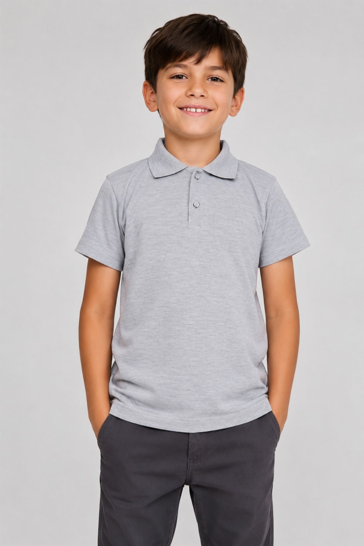 Unisex Kız Erkek Çocuk Polo Yaka Düğmeli Kısa Kollu Pamuklu Basic Tişört Günlük Okul Rahat Kesim T-Shirt