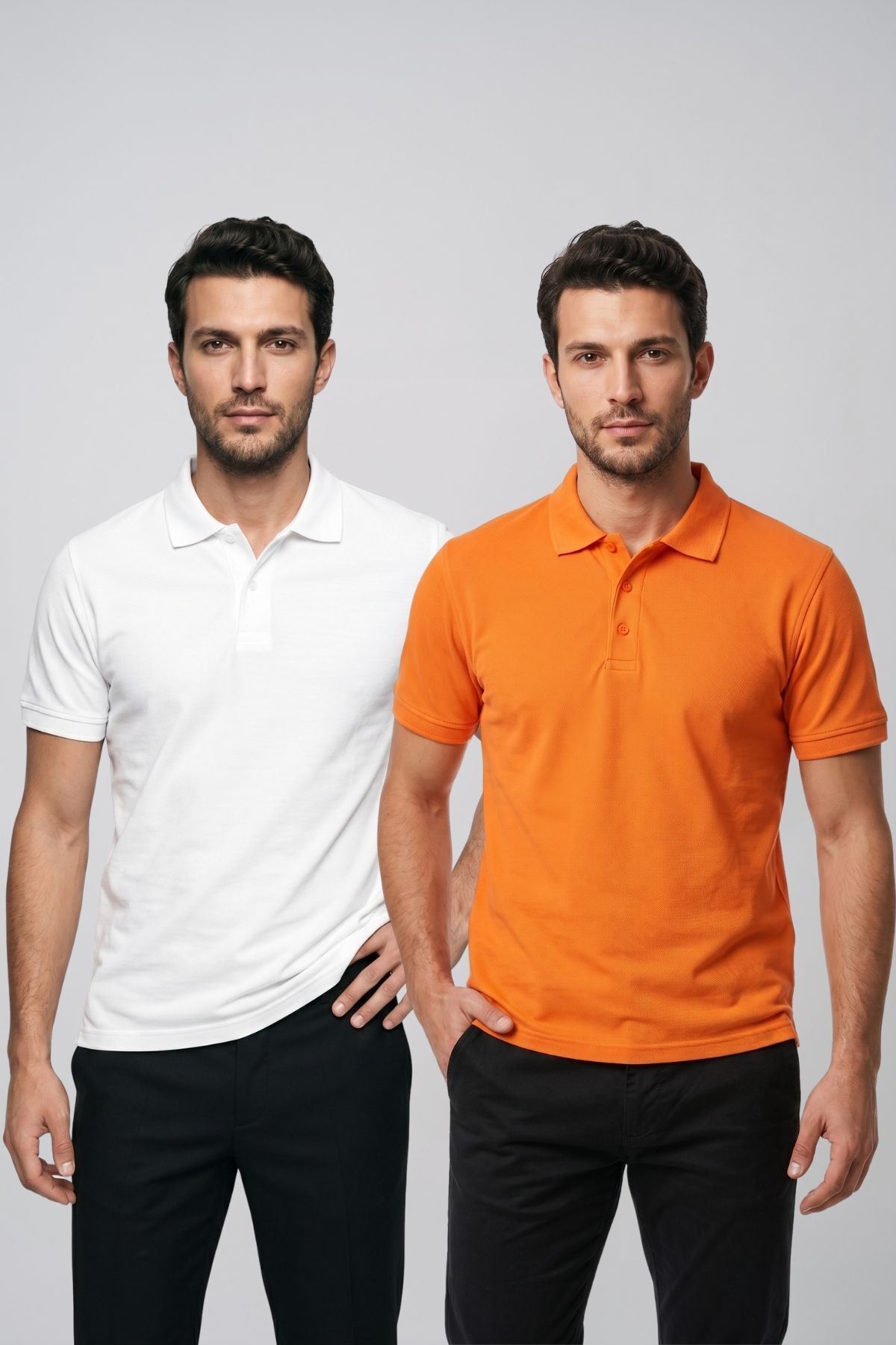 2'li Set Erkek Günlük Şık Polo Yaka Kısa Kollu Düğme Detaylı Rahat Kalıp Basic Yazlık Tişört Avantajlı Paket