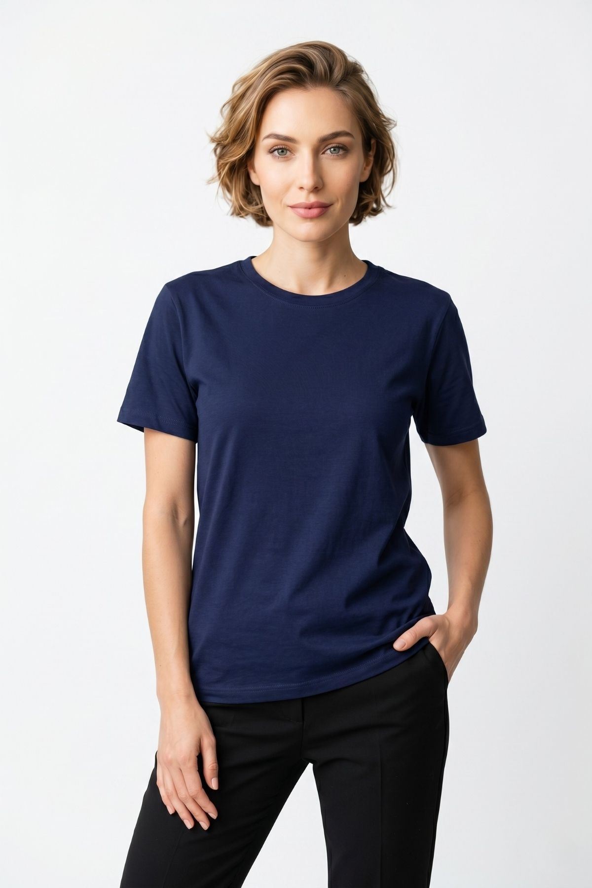 Kadın 2'li Paket Basic Bisiklet Yaka Kısa Kollu Tişört - Günlük Rahat Kesim T-Shirt