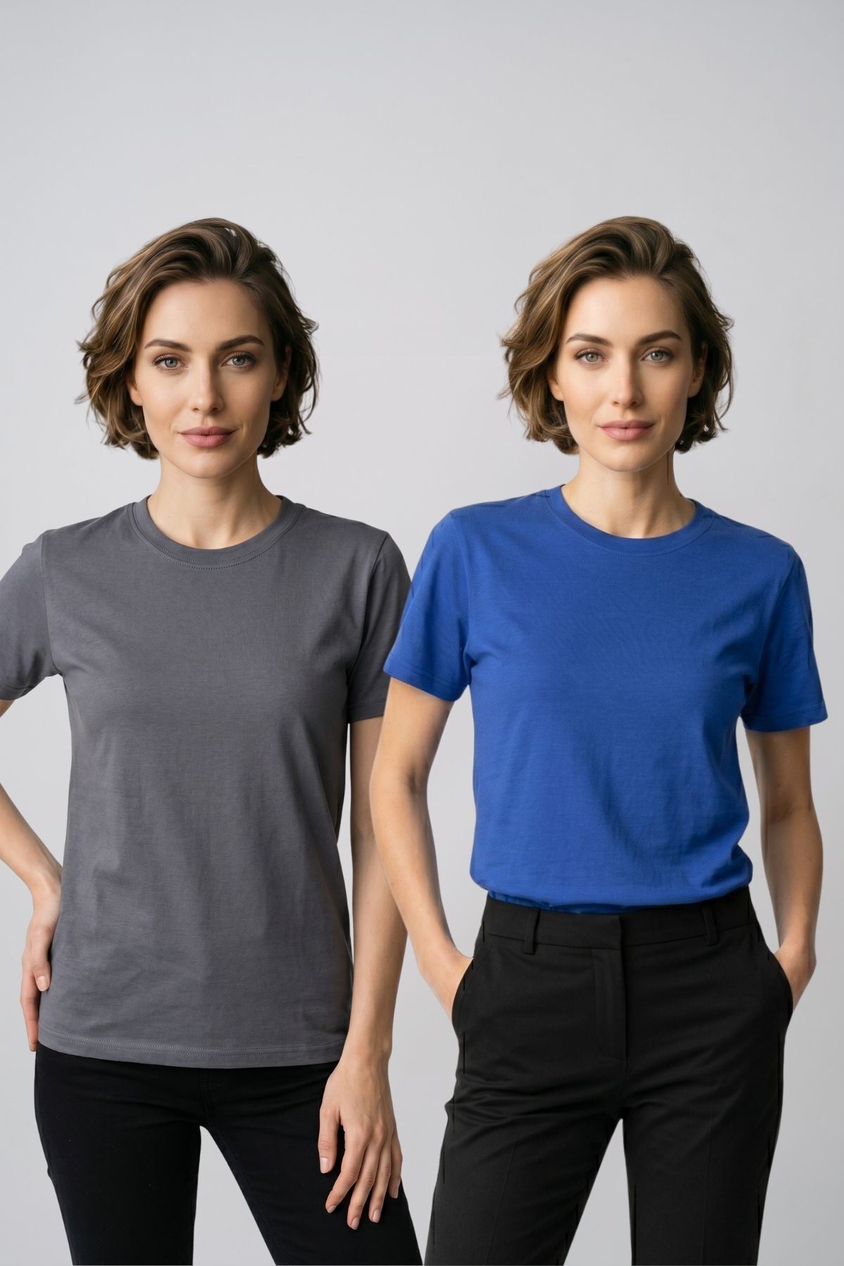 Kadın 2'li Paket Basic Bisiklet Yaka Kısa Kollu Tişört - Günlük Rahat Kesim T-Shirt