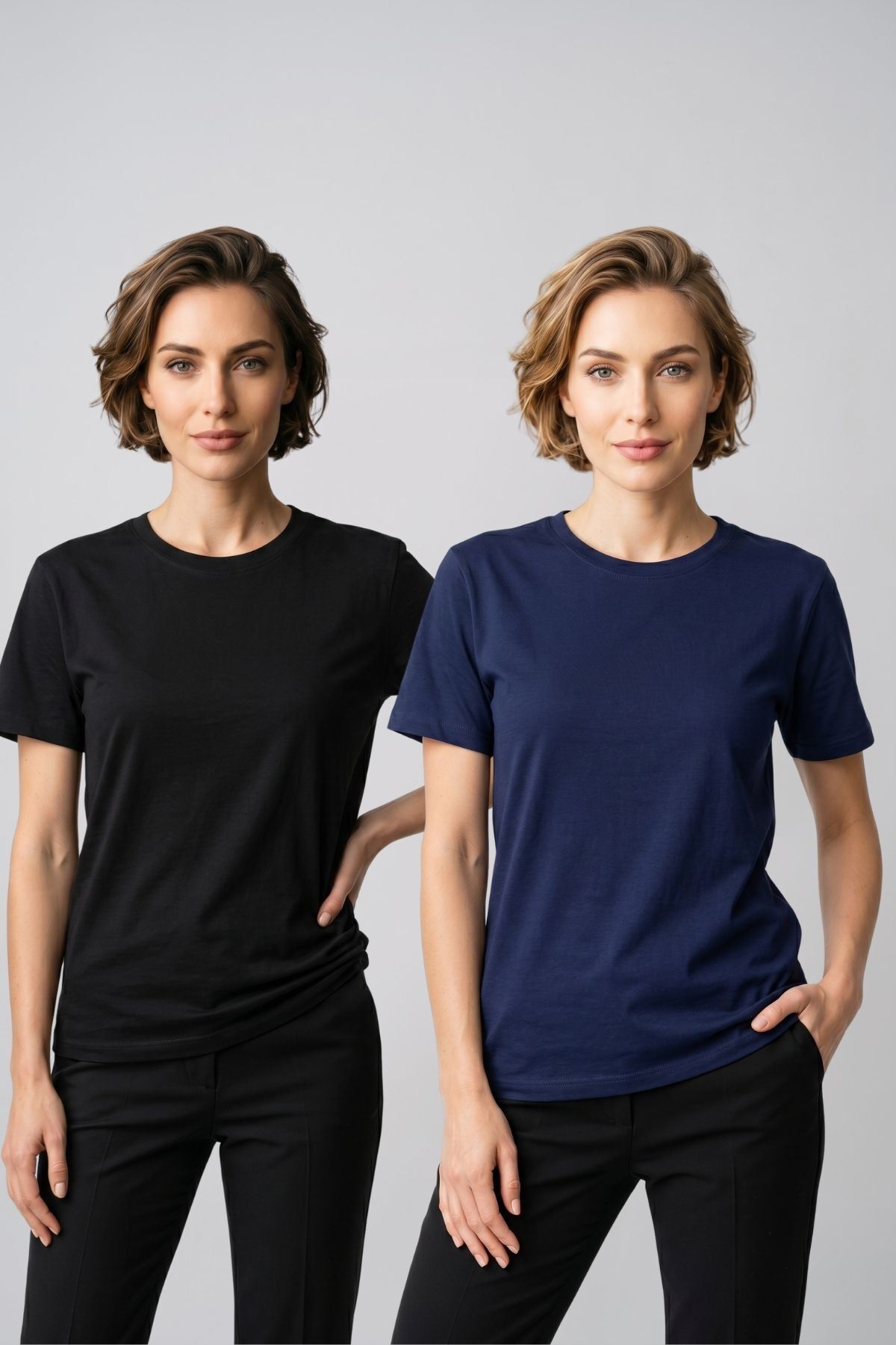 Kadın 2'li Paket Basic Bisiklet Yaka Kısa Kollu Tişört - Günlük Rahat Kesim T-Shirt