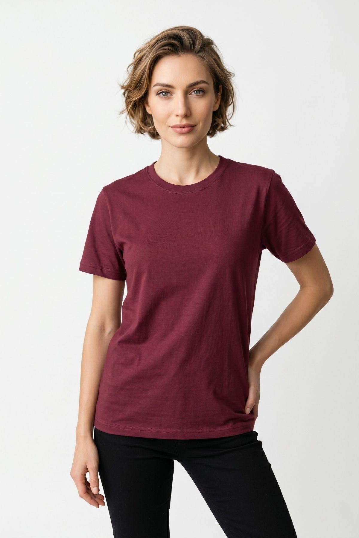 Kadın 2'li Paket Basic Bisiklet Yaka Kısa Kollu Tişört - Günlük Rahat Kesim T-Shirt