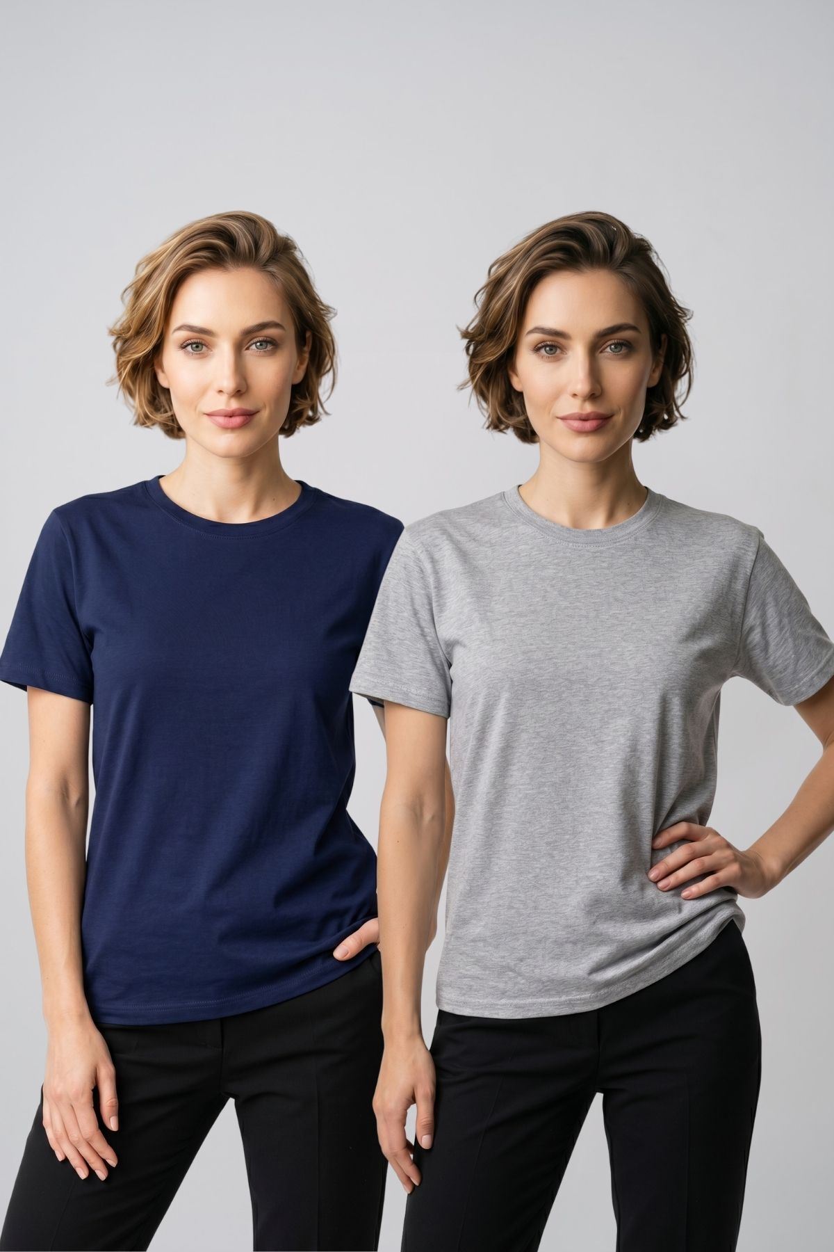 Kadın 2'li Paket Basic Bisiklet Yaka Kısa Kollu Tişört - Günlük Rahat Kesim T-Shirt