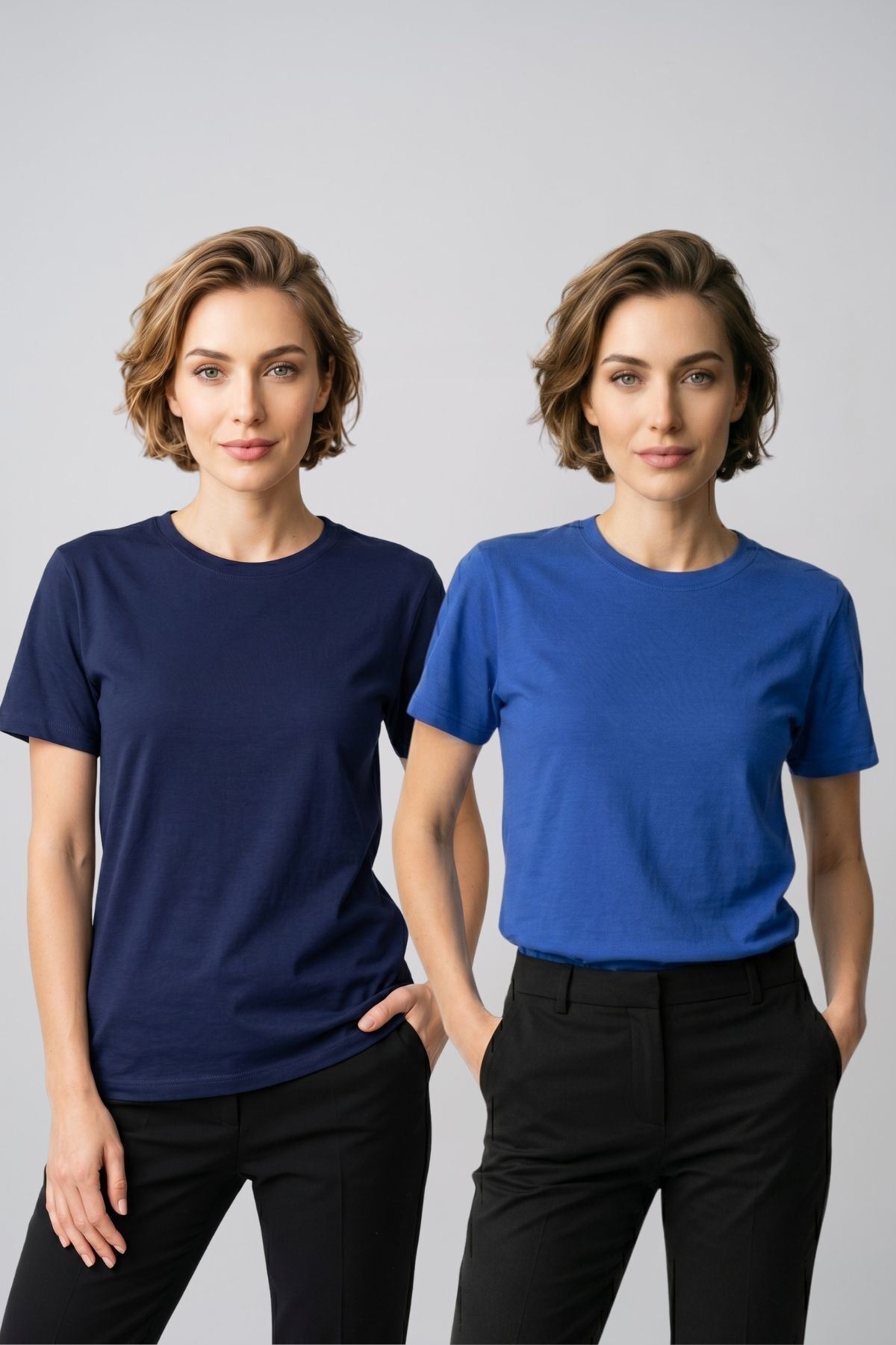Kadın 2'li Paket Basic Bisiklet Yaka Kısa Kollu Tişört - Günlük Rahat Kesim T-Shirt