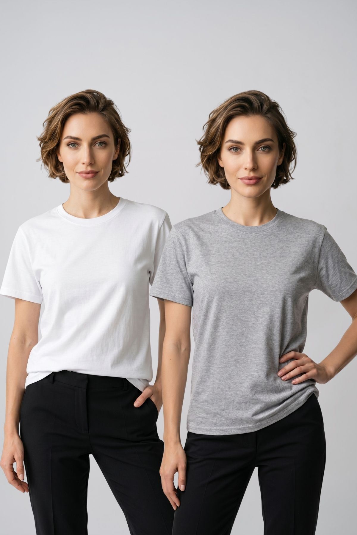 Kadın 2'li Paket Basic Bisiklet Yaka Kısa Kollu Tişört - Günlük Rahat Kesim T-Shirt