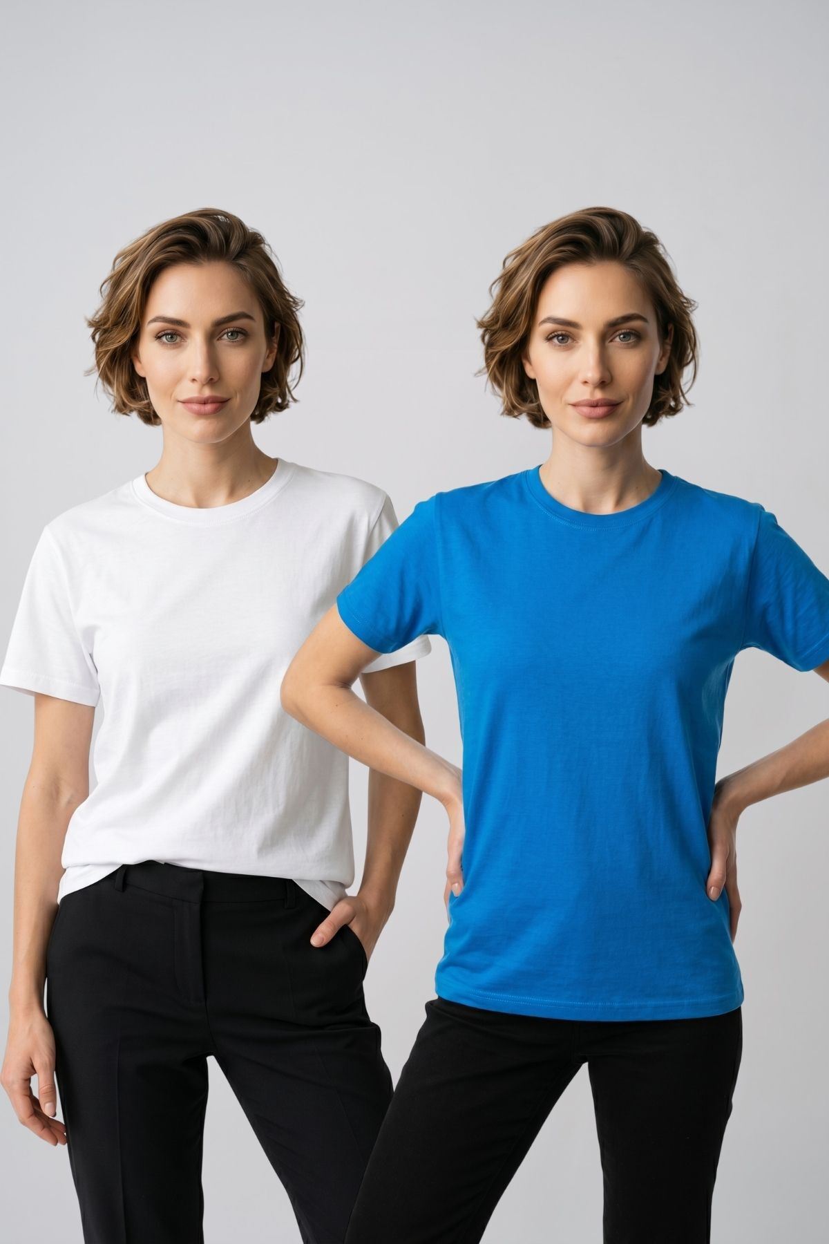 Kadın 2'li Paket Basic Bisiklet Yaka Kısa Kollu Tişört - Günlük Rahat Kesim T-Shirt