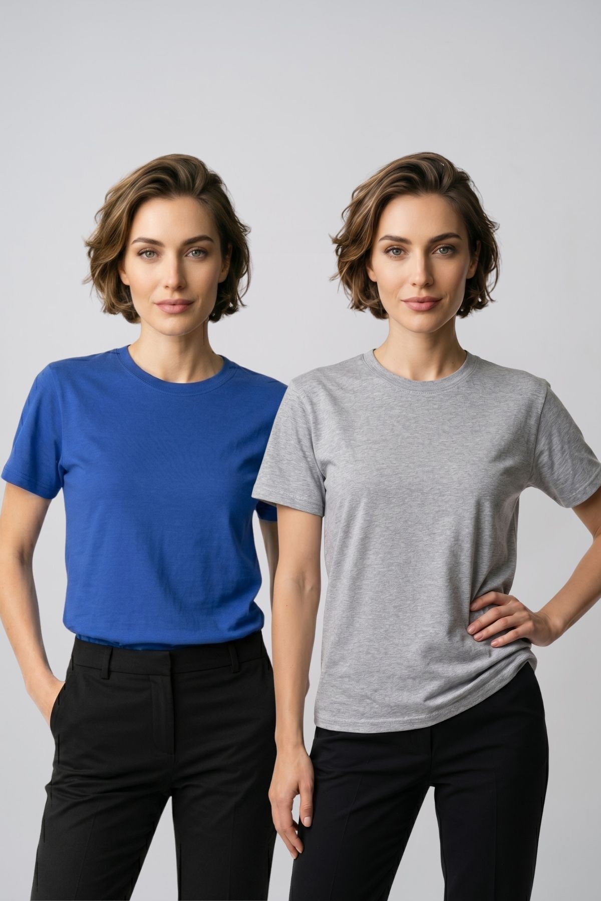 Kadın 2'li Paket Basic Bisiklet Yaka Kısa Kollu Tişört - Günlük Rahat Kesim T-Shirt