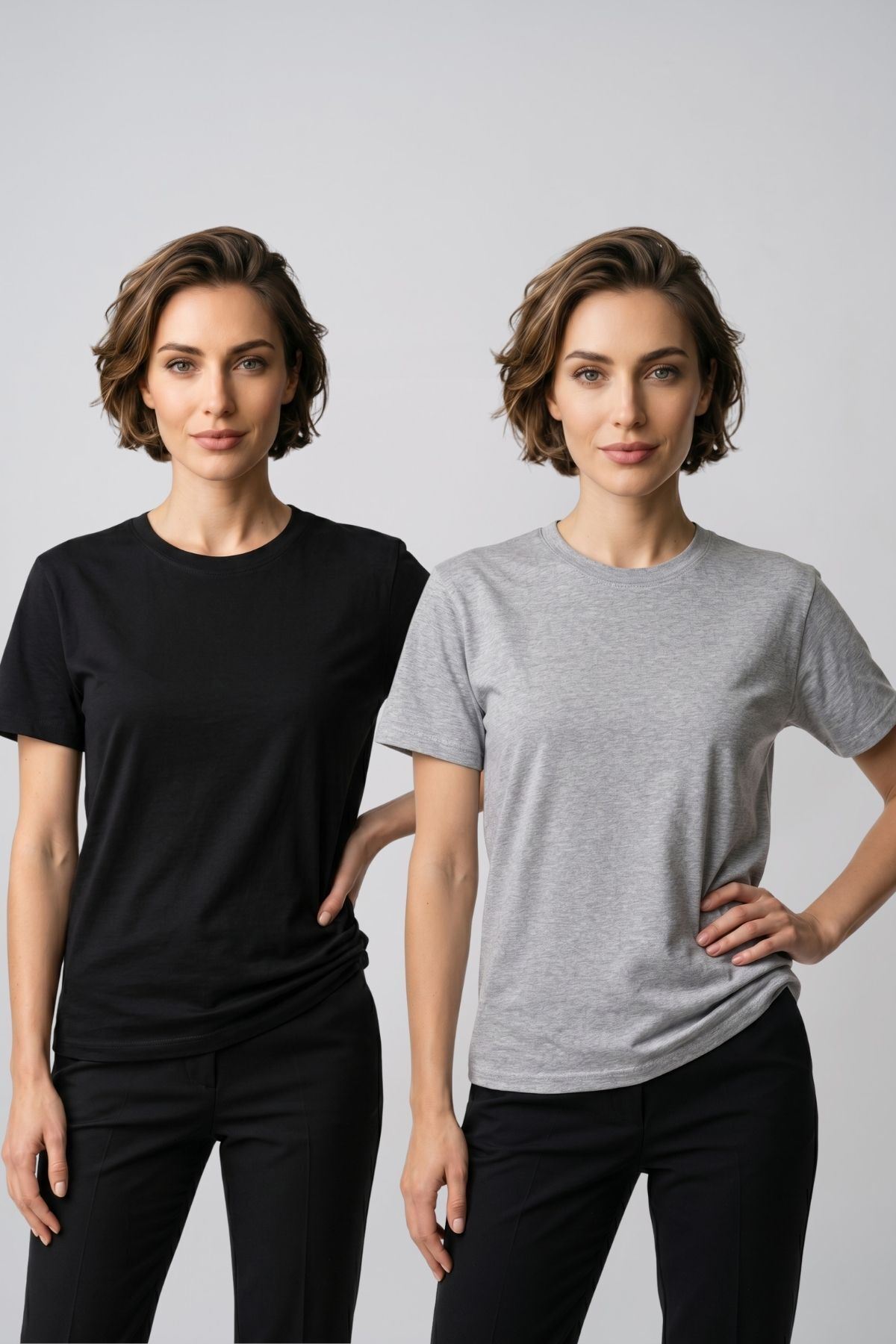 Kadın 2'li Paket Basic Bisiklet Yaka Kısa Kollu Tişört - Günlük Rahat Kesim T-Shirt