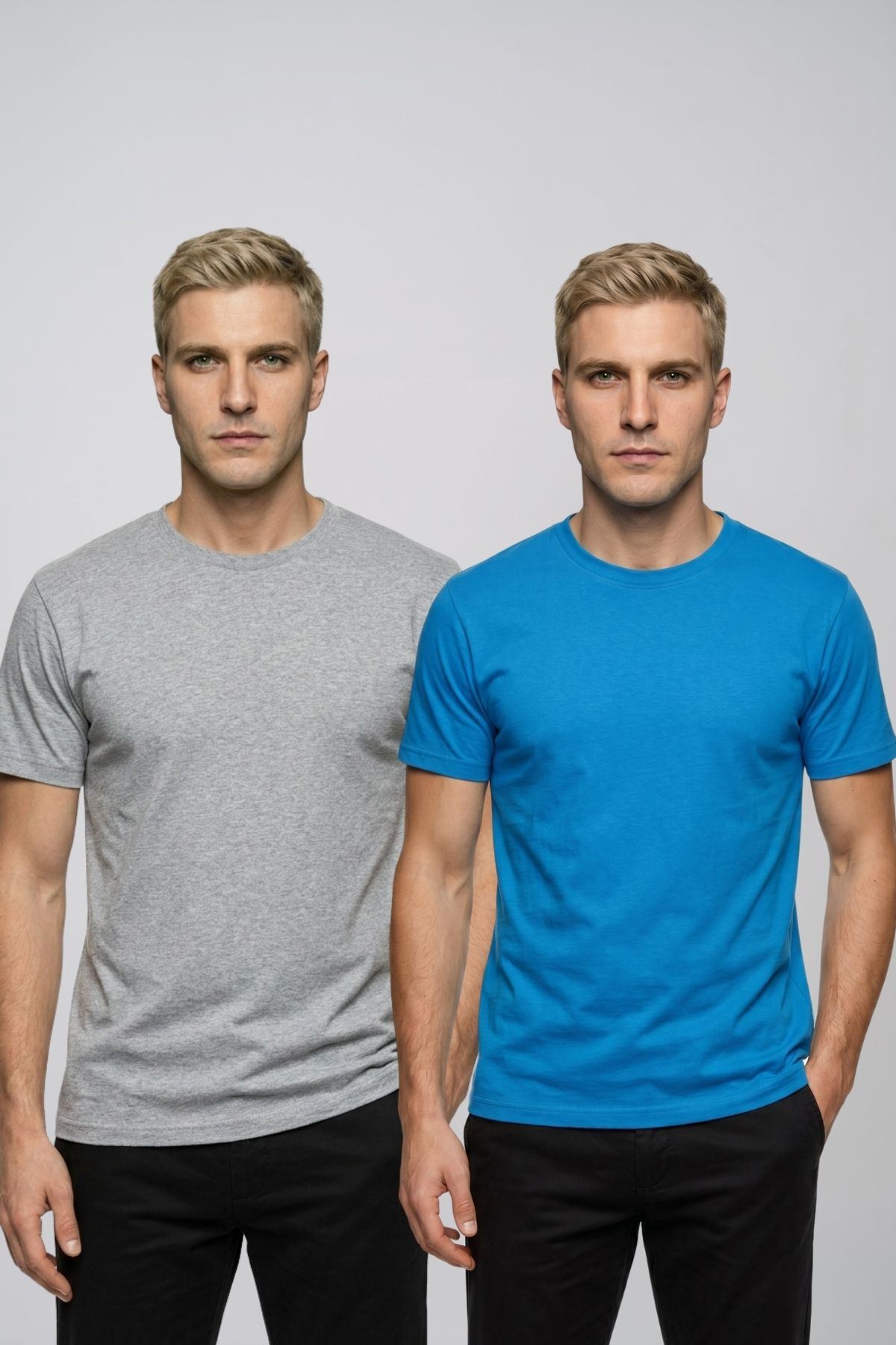 Avantajlı 2'li Paket Erkek Bisiklet Yaka Kısa Kollu Basic Tişört Günlük Spor T-Shirt Seti