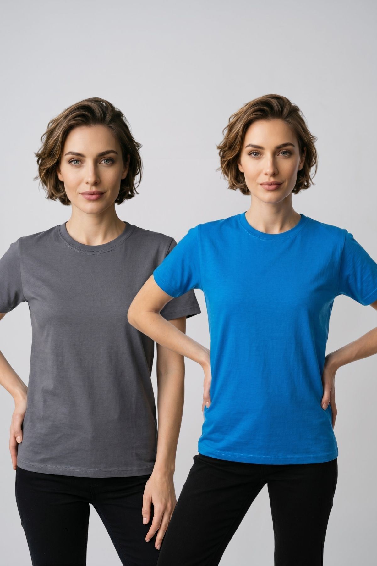 Kadın 2'li Paket Basic Bisiklet Yaka Kısa Kollu Tişört - Günlük Rahat Kesim T-Shirt