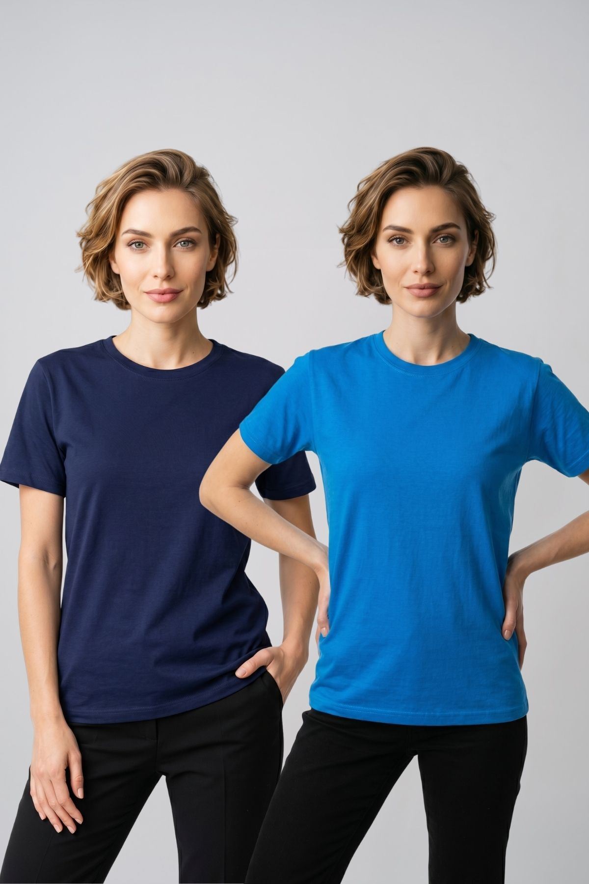 Kadın 2'li Paket Basic Bisiklet Yaka Kısa Kollu Tişört - Günlük Rahat Kesim T-Shirt