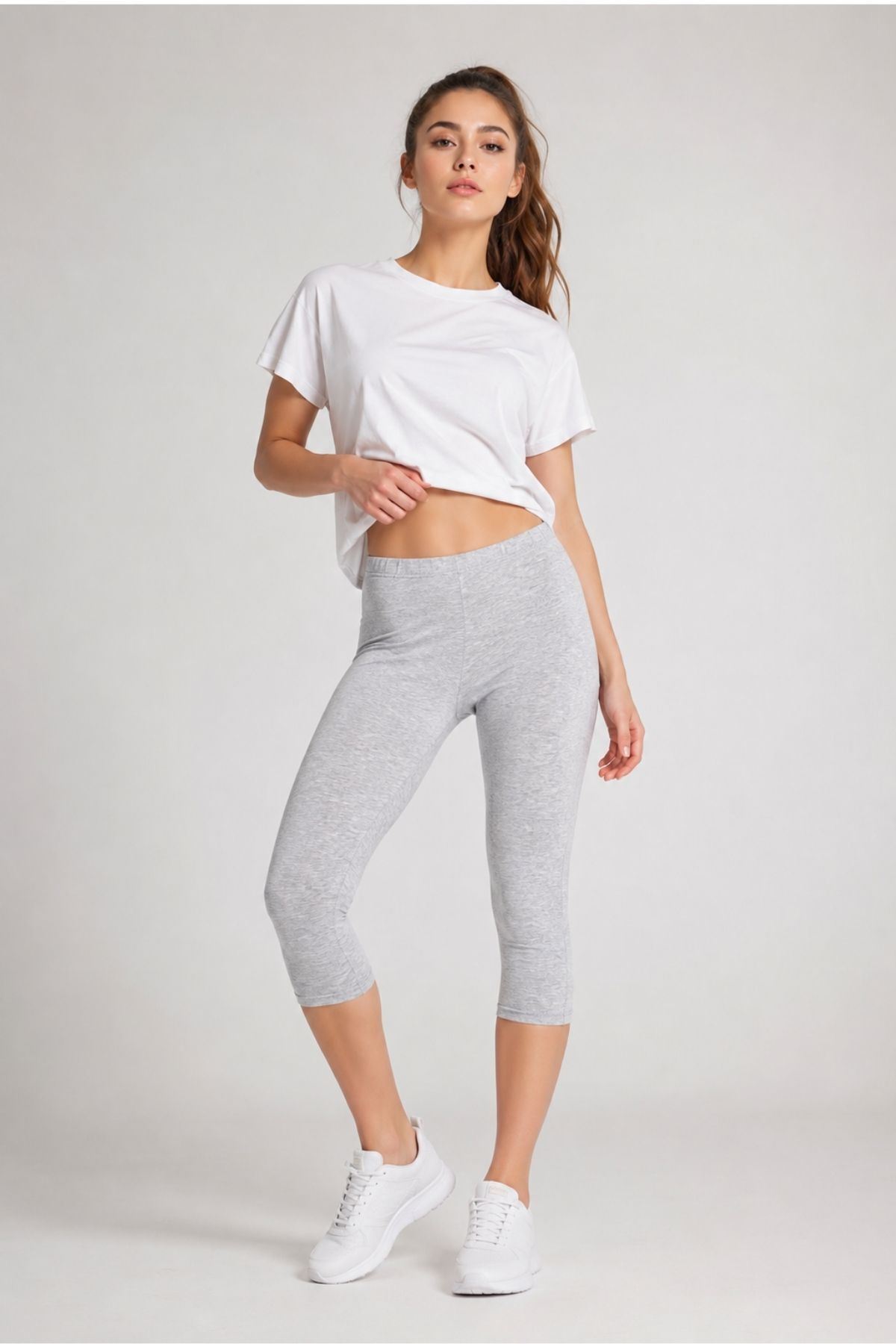 2'li Avantajlı Kadın Pamuklu Kapri Tayt Esnek Yüksek Bel Diz Altı Kısa Tayt Günlük Spor Pilates Ev Giyimi Terletmez Toparlayıcı Rahat Basic 2'li Tayt Seti Battal Boy Seçenekli