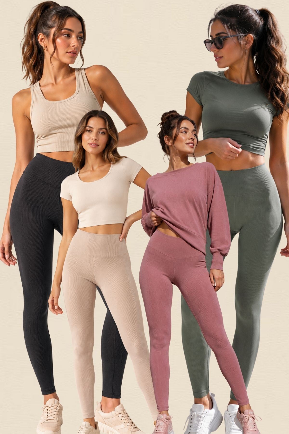 4'lü Avantajlı Set Kadın Yüksek Bel Toparlayıcı Fitilli Dalgıç Kaşkorse Kumaş Esnek Rahat Günlük ve Spor Yoga Pilates İç Göstermez Bilek Boy Şekillendirici Uzun Tayt