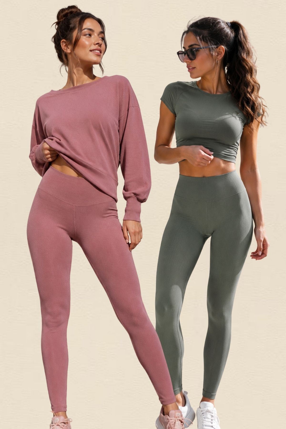 2'li Paket Kadın Yüksek Bel Toparlayıcı Fitilli Dalgıç Kaşkorse Kumaş Esnek Rahat Günlük ve Spor Yoga Pilates İç Göstermez Bilek Boy Uzun Tayt Seti