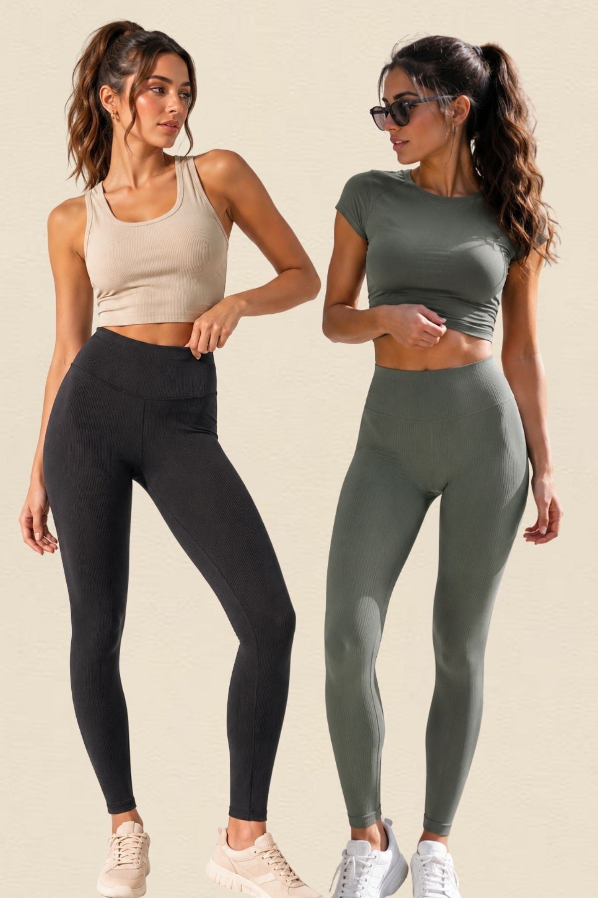 2'li Paket Kadın Yüksek Bel Toparlayıcı Fitilli Dalgıç Kaşkorse Kumaş Esnek Rahat Günlük ve Spor Yoga Pilates İç Göstermez Bilek Boy Uzun Tayt Seti