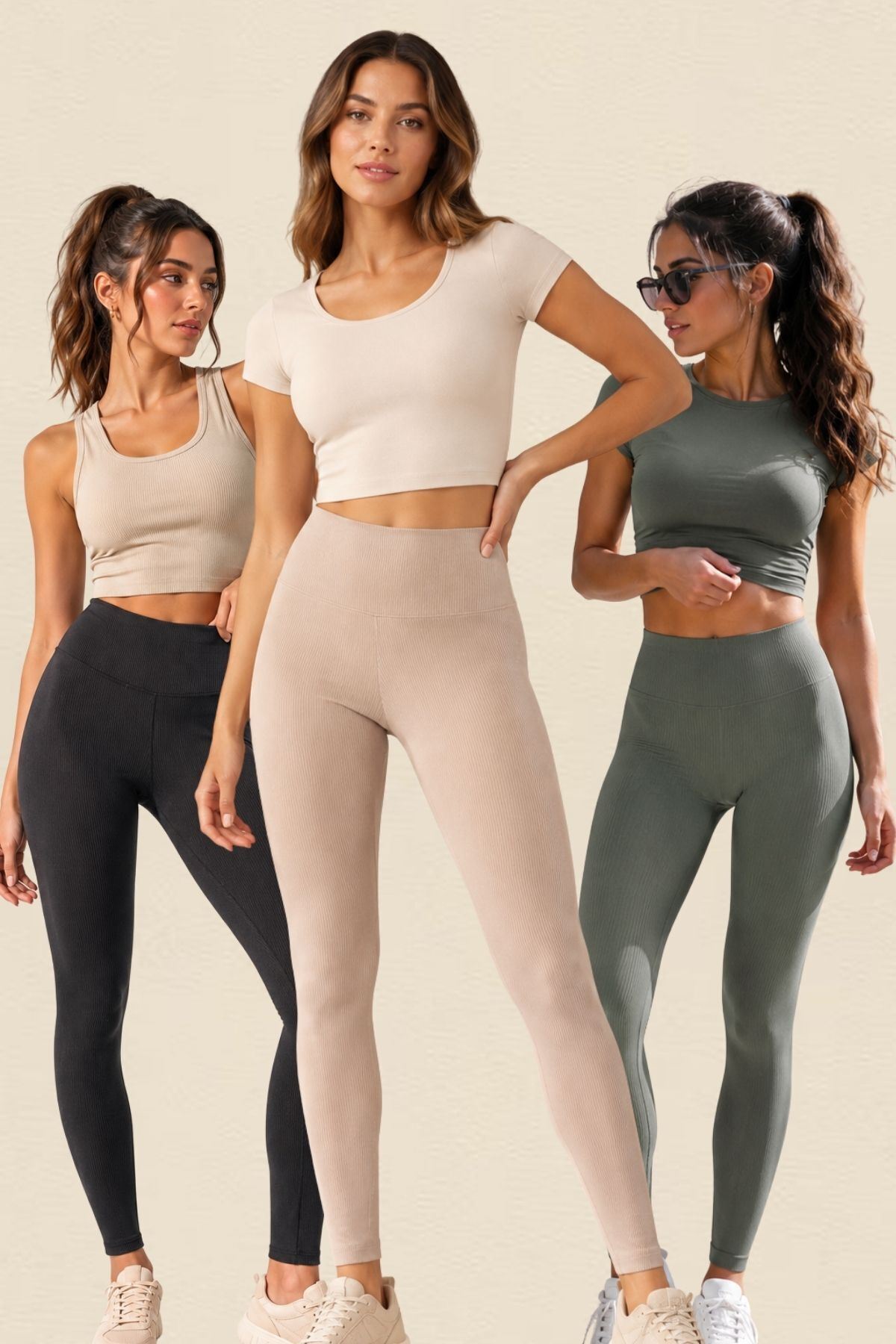 3'lü Avantajlı Paket Kadın Yüksek Bel Toparlayıcı Fitilli Dalgıç Kaşkorse Kumaş Esnek Rahat Günlük ve Spor Yoga Pilates İç Göstermez Bilek Boy Uzun Tayt Seti