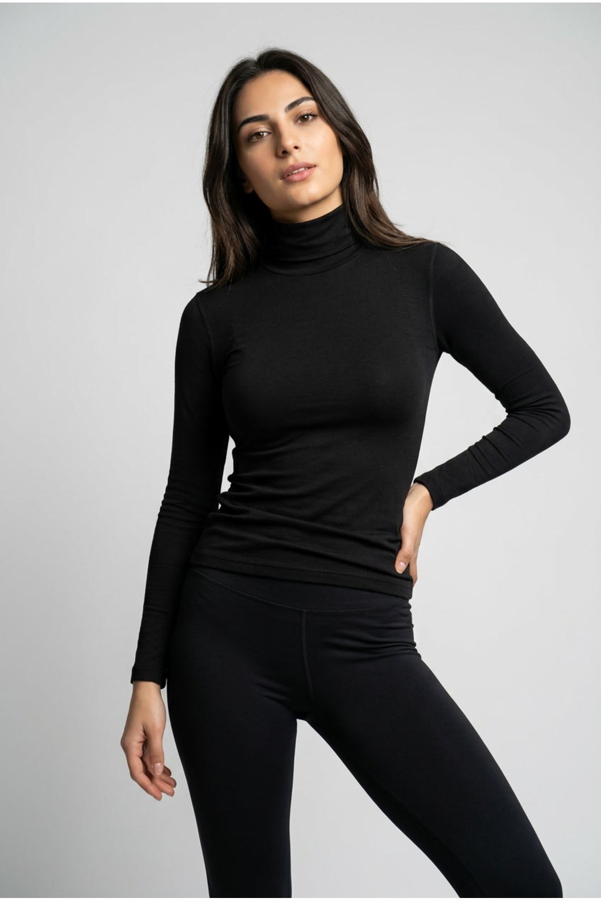2'li Paket Kadın Pamuklu Dik Yaka Uzun Kollu Esnek Basic Body Bluz - İkili Set Yarım Boğazlı Günlük T-Shirt