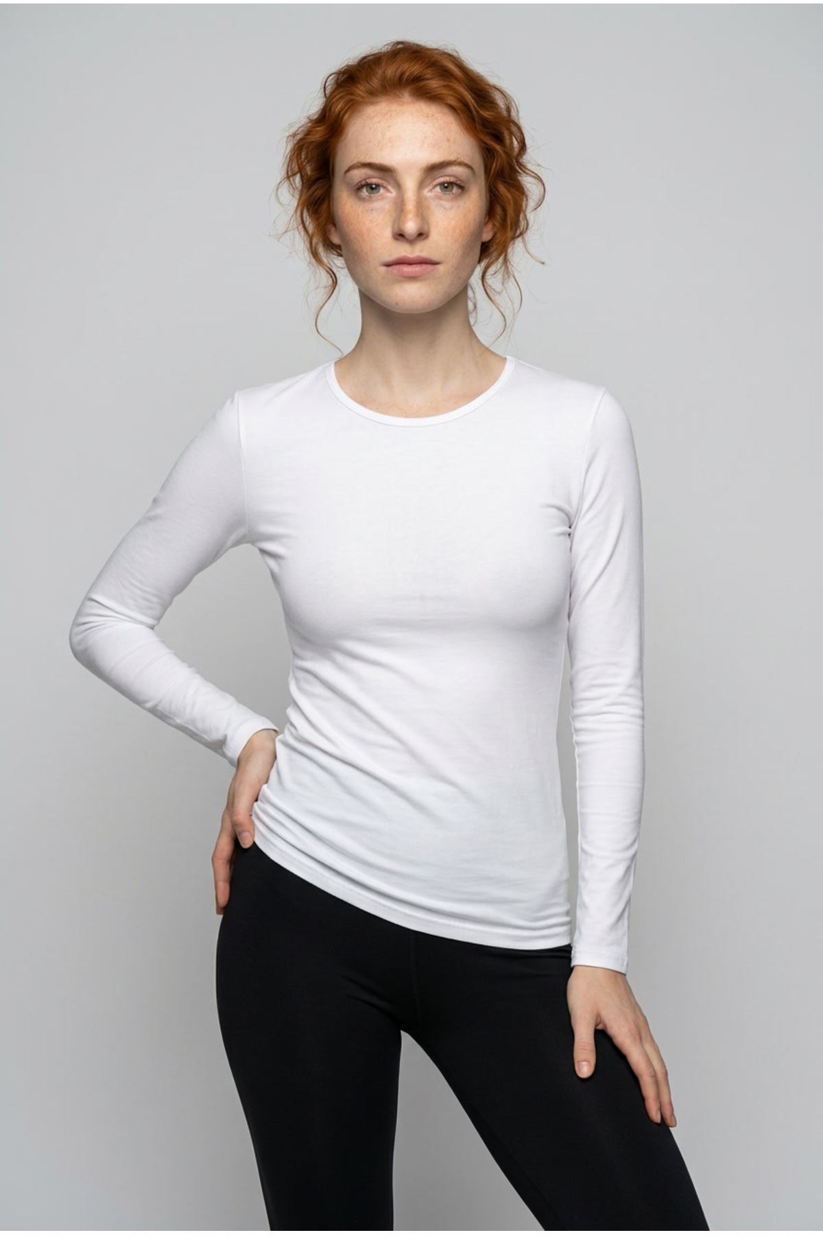 Kadın Uzun Kollu Bisiklet Yaka Pamuklu Likralı Esnek Body Tişört Günlük Spor Şık Temel Giyim M-3XL