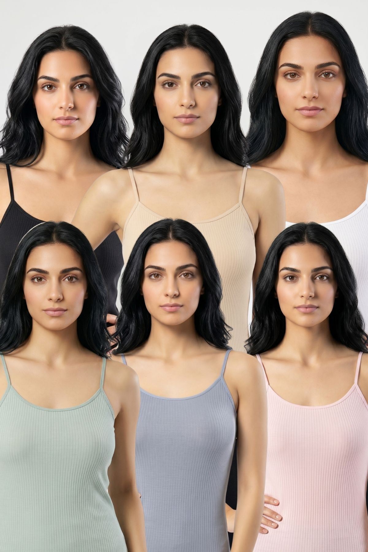 6'lı Paket Kadın %95 Pamuklu İp Askılı Ribana Atlet Esnek Nefes Alan Kumaş Günlük Basic İç Giyim Vücudu Saran Kaşkorse Tarzı Çoklu Rahat Kombinlenebilir Ekonomik Altılı Set