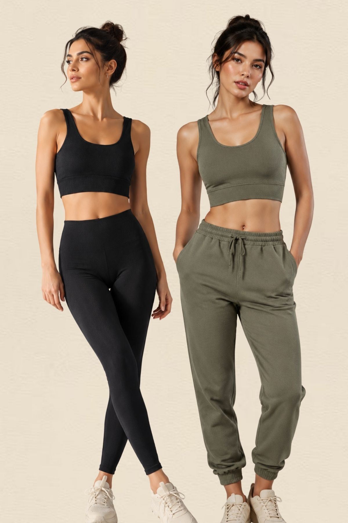 Kadın 2'li Paket Kalın Askılı Toparlayıcı Pedli Fitilli Dalgıç Kaşkorse Spor Sütyeni Bralet Esnek Rahat Günlük Yoga Fitness Pilates Destekli Dikişsiz Görünüm Crop Top Askılı Spor Üst