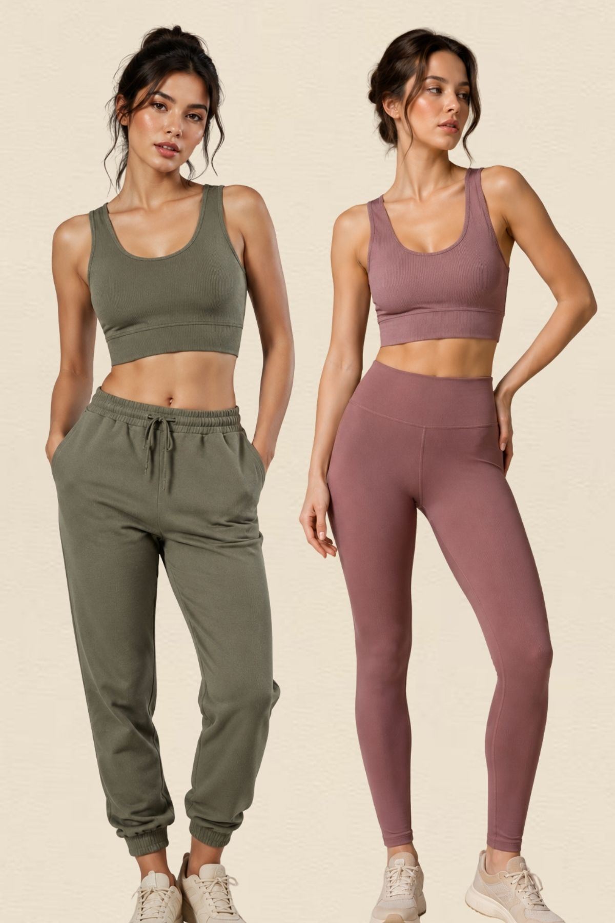 Kadın 2'li Paket Kalın Askılı Toparlayıcı Pedli Fitilli Dalgıç Kaşkorse Spor Sütyeni Bralet Esnek Rahat Günlük Yoga Fitness Pilates Destekli Dikişsiz Görünüm Crop Top Askılı Spor Üst