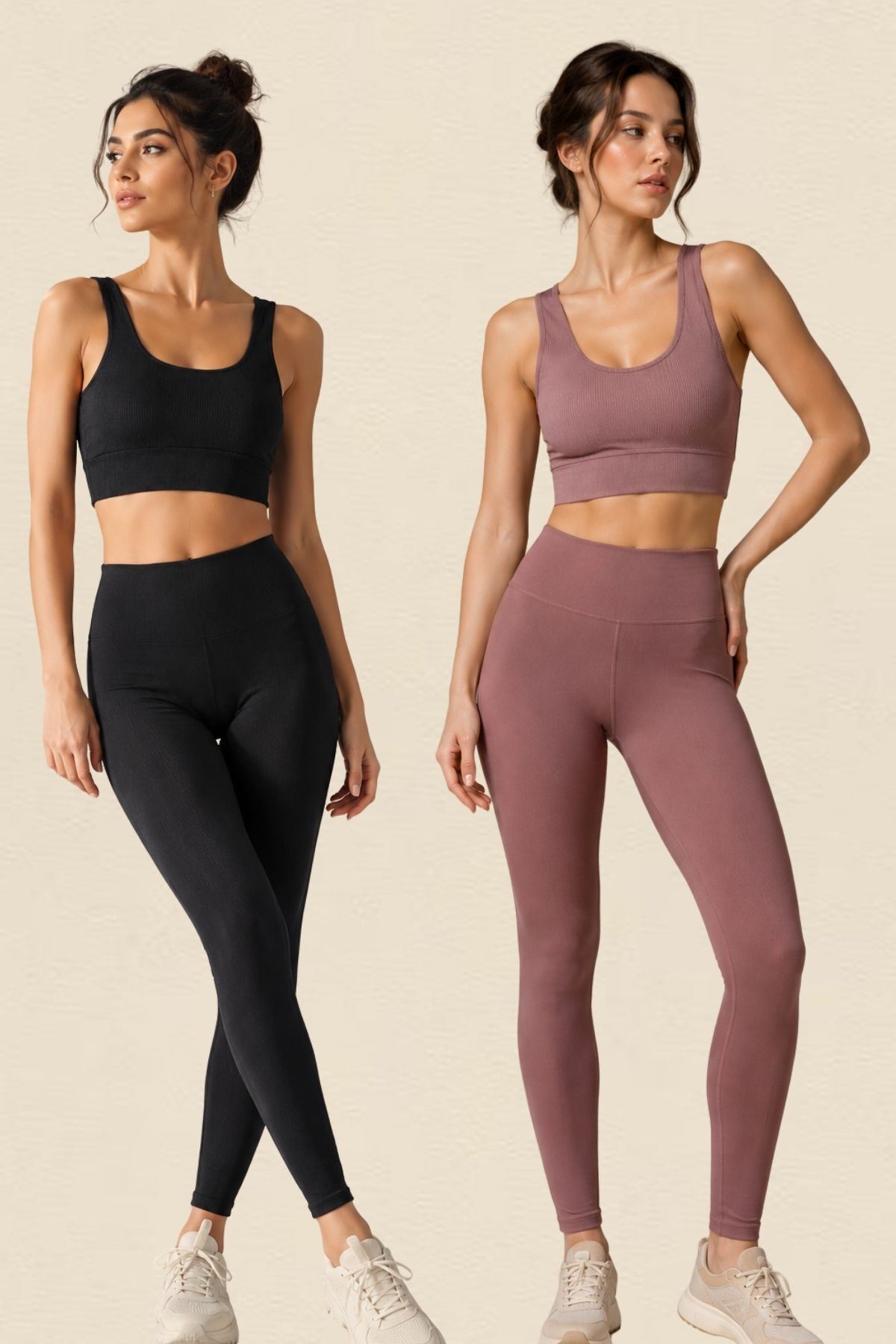 Kadın 2'li Paket Kalın Askılı Toparlayıcı Pedli Fitilli Dalgıç Kaşkorse Spor Sütyeni Bralet Esnek Rahat Günlük Yoga Fitness Pilates Destekli Dikişsiz Görünüm Crop Top Askılı Spor Üst